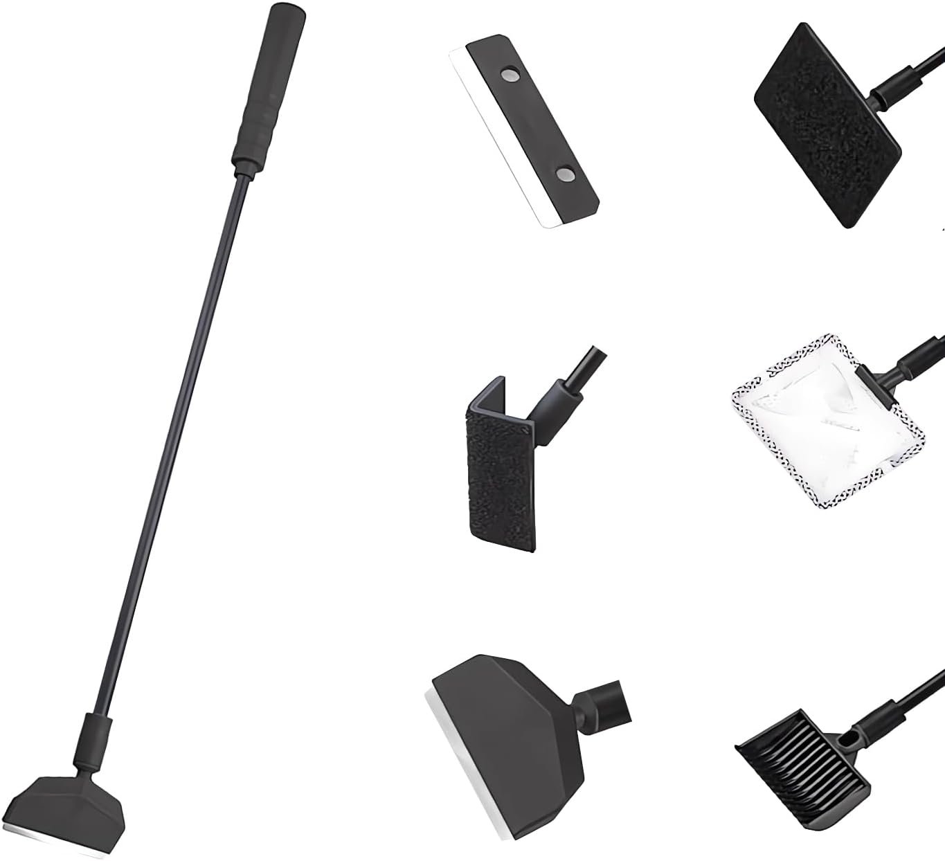 6-in-1 Aquarium Cleaning Tools Fish Tank Cleaning Kit with Long Handle, Algae Scraper,Flat Cleaning Pad,Right-Angle Cleaning Pad,Fish Net, Gravel Rake