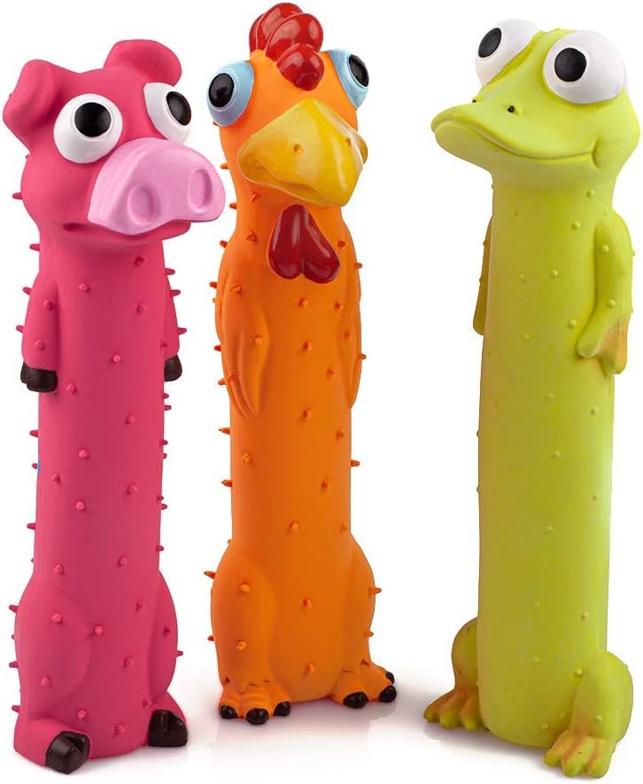 CHIWAVA 3 Pack 9″ Squeaky Latex Dog Toys Standing Stick Animal Puppy Fetch Interactive Play for Small Medium Dogs