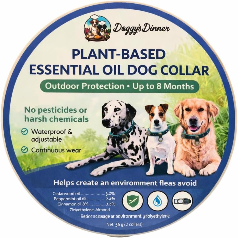Plant-Based Essential Oil Dog Collar for Flea-Prone Environments – Waterproof, Adjustable, Long-Lasting Outdoor Protection (Up to 8 Months) 2 per Pack.