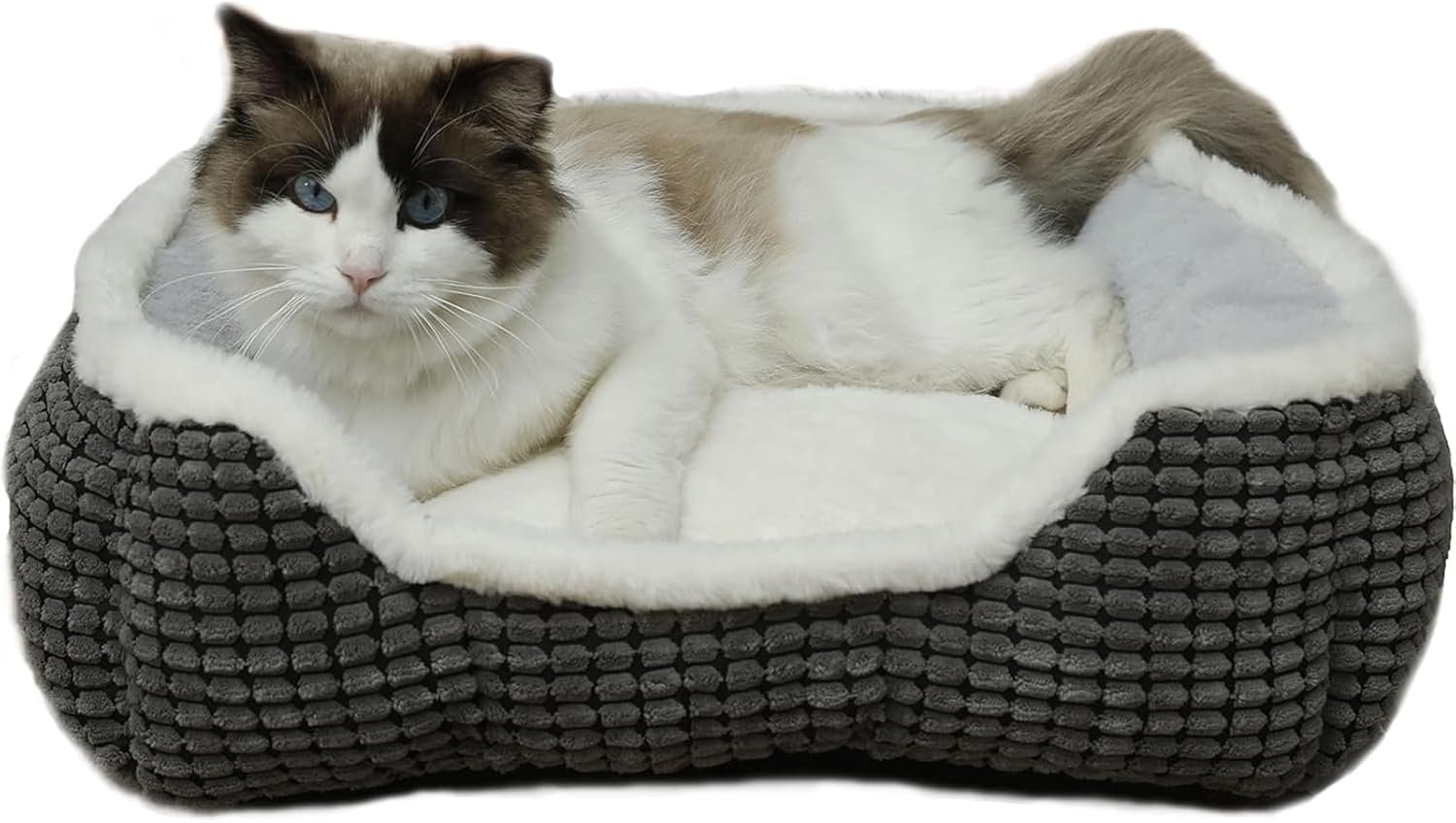 Luxury Square Grey Cat & Dog Bed – Soft Washable Animal Pet Beds with Anti-Slip & Water-Resistant Bottom, Perfect for Indoor Small Dogs & Cats, Kittens & Puppies