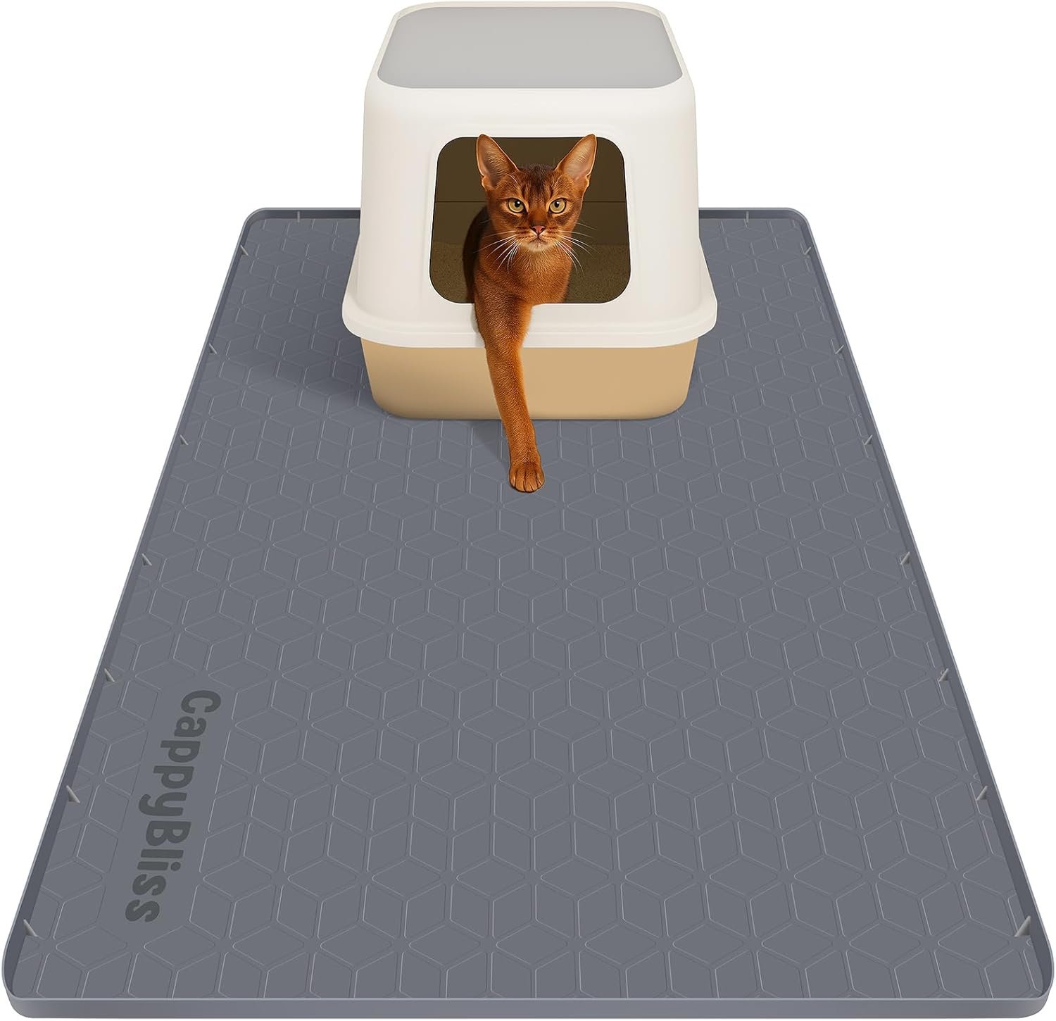 Large Cat Mat for Litter Box, 34″x22″ Waterproof Silicone Mat with Litter Trapping, Easy Clean & Non-Slip Floor Pad for Indoor Cats, Dark Gray