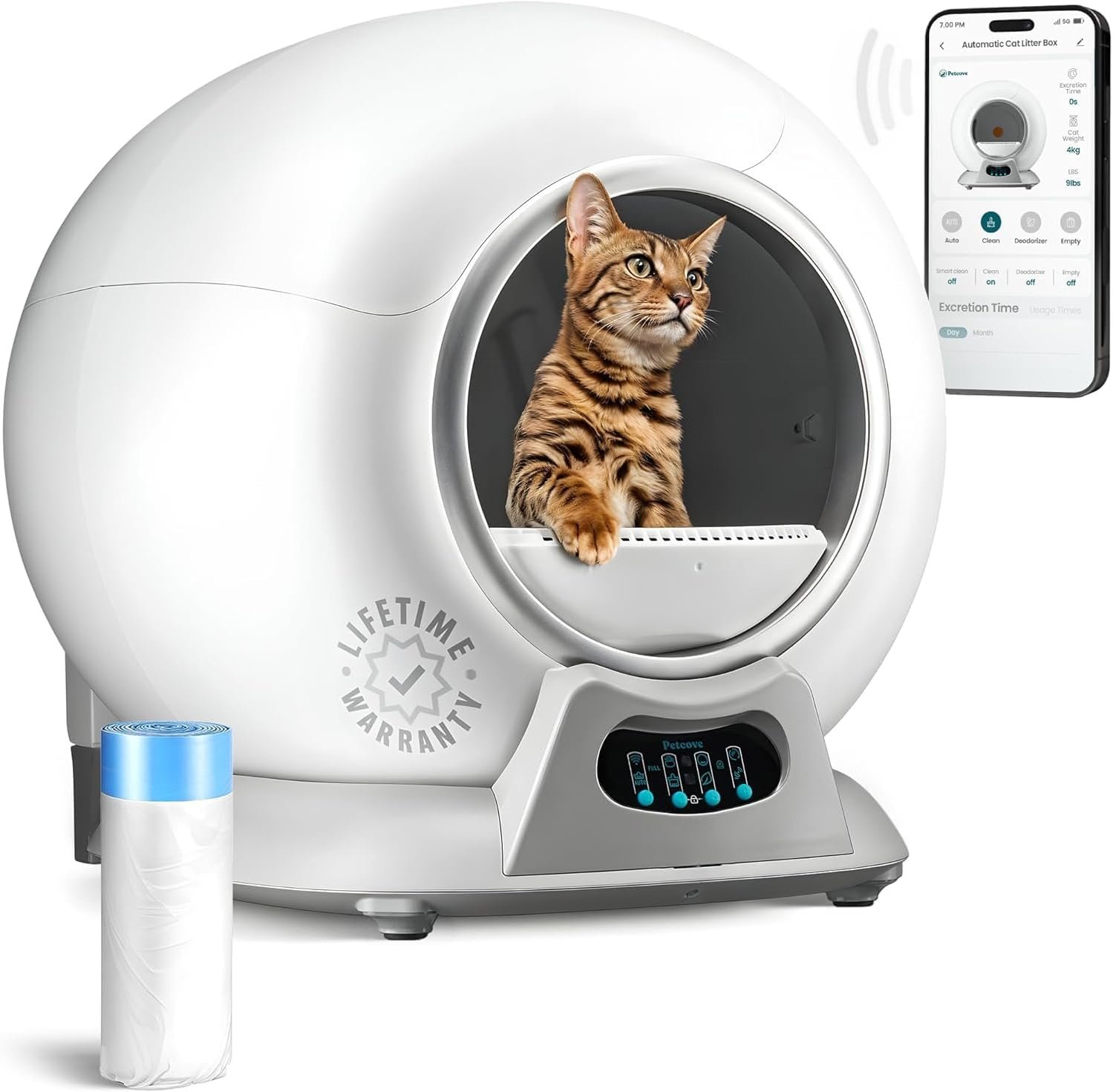Petcove Automatic Self Cleaning Litter Box for Multiple Cats – PurrTek with Smart App (5GHz Wi-Fi), Triple Odor Control, Quiet Operation & Advanced Safety Sensors