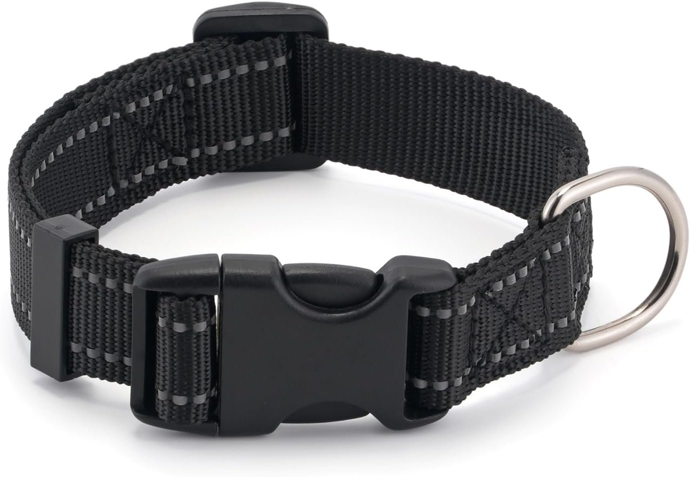 Dog Collar for Small Medium Dogs with Buckle, Breathable Adjustable Nylon Reflective Dog Collars, Black/Medium