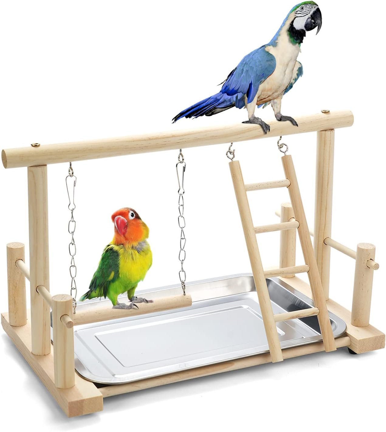 FrgKbTm Natural Wood Bird Playground Parrot Perch Playstand Play Gym Stand Playpen Perches Ladder Swing Platform with Toys Exercise Playgym for Luonfels,Budgie,Cockatiels,Conures,Parakeets,Lovebird