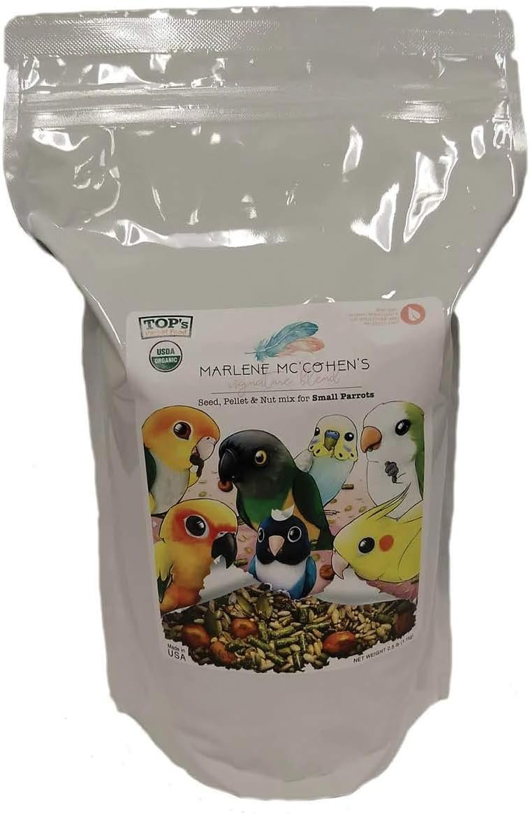 TOP’s Parrot Food Marlene Mc’Cohen’s USDA Certified Organic Signature Blend Bird Seed and Pellet Mix for Small Birds 2.5lbs