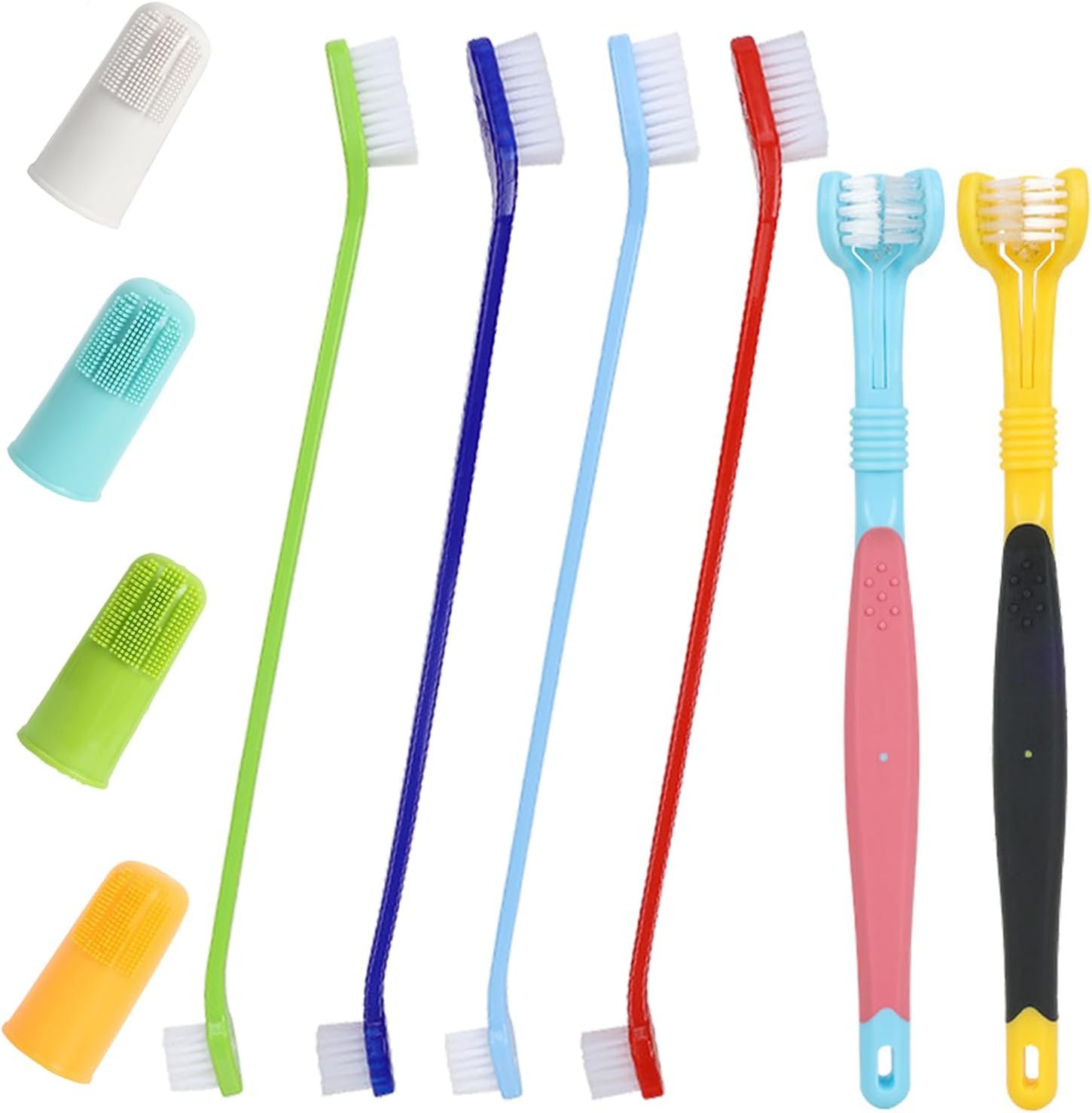 YMCCOOL Triple Head & Double Head Dog Toothbrush Set,360 Degree Toothbrush,Finger Rubber Toothbrush, Multi-Angle Dental Cleaning Brushes forDog Cat Oral Dental Health