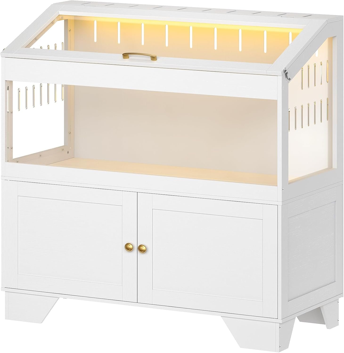 HOOBRO Large Hamster Cage, Acrylic Hedgehog Cage with Storage Cabinet and Led Light Strip, Big Hamster Enclosure with Flip-Top Lid, Easy to Clean, 39.4″ x 18.9″ x 42.5″, White WT01AC03G1