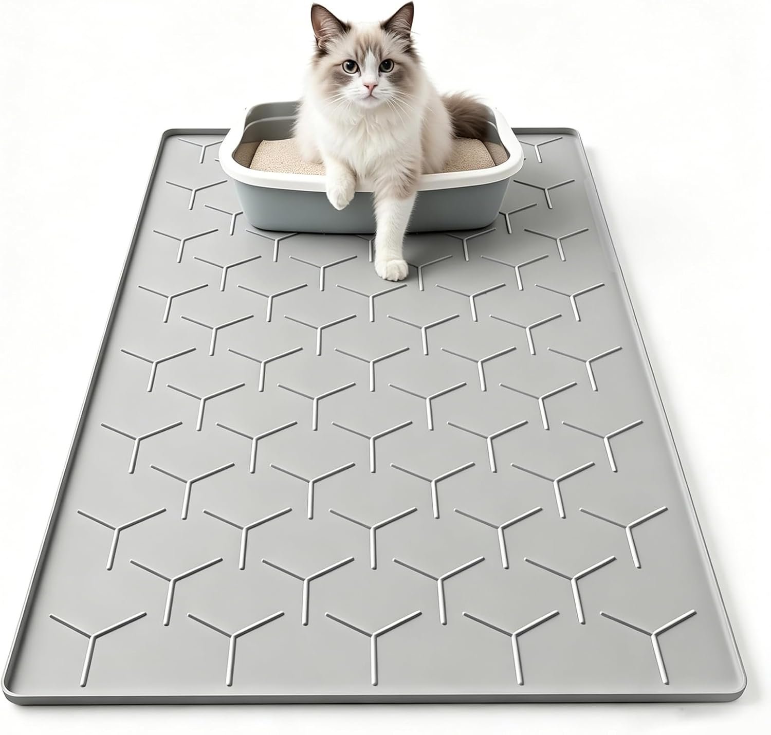 Garoopion Cat Mat for Litter Box, Large 34.05×22.5 inch Cat Litter Mat, Waterproof Silicone Pad for Floor, Gray