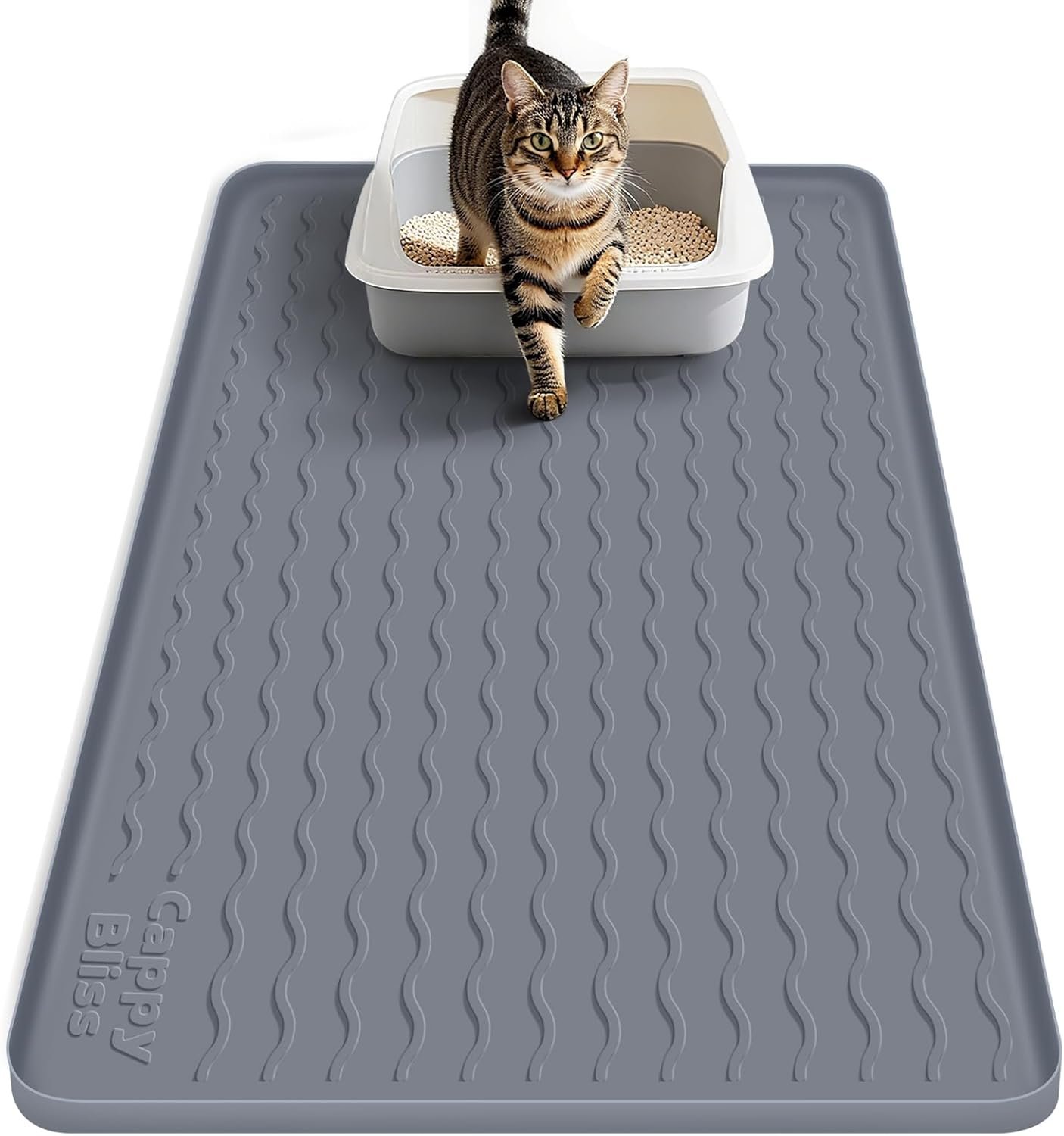 Large Silicone Cat Mat for Litter Box, 34″x22″ Waterproof & Urine-Proof Pad with Litter-Trapping Waves, Non-Slip, Easy Clean & Paw-Safe (Gray)