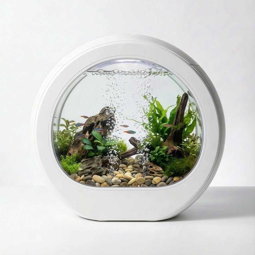 1.5 Gallon Fish Tank Kit with 7-Color LED & Quiet Filter, HD Glass Desktop Aquarium Starter Kits for Betta, Self-Cleaning Small Fish Tank for Home Office, Ideal for Kids & Beginners