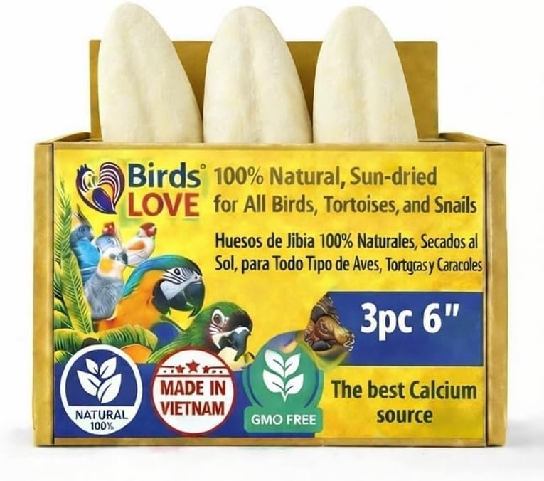 Birds LOVE 5.5-6″ Cuttlebone for Birds – 100% Natural Sun-Dried Calcium & Beak Conditioning Supplement for Parakeets, Budgies, Cockatiels, Finches & Canaries – 3 Pack with Holder – Made in Vietnam