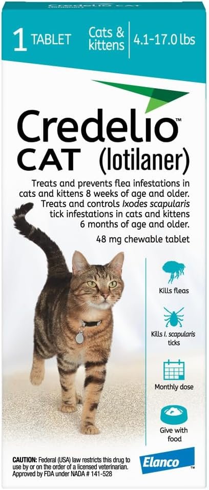 Credelio CAT Flea & Tick Infestation Prevention and Treatment for Cats 4.1-17 lbs. | 1-Month Supply