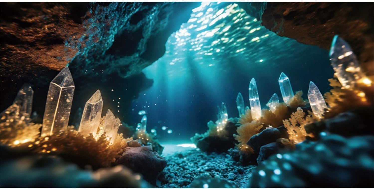 AWERT 48×18 inches Fantasy Garden Aquarium Background Under The Sea Background Sunshine Underwater Bubble Coral Rock Crystal Climbing Pet Background Decoration