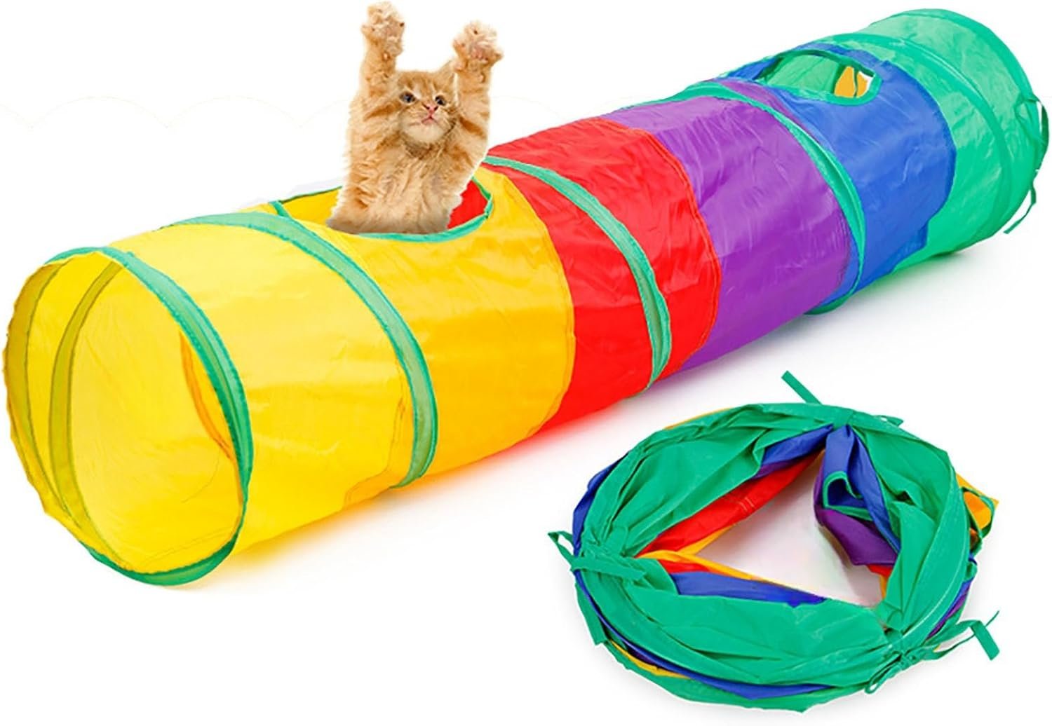 iCAGY Cat Tunnel for Indoor Cats Interactive, Rabbit Tunnel Toys, Pet Toys Play Tunnels for Cats Kittens Rabbits Puppies Crinkle Pop Up Rainbow 45″