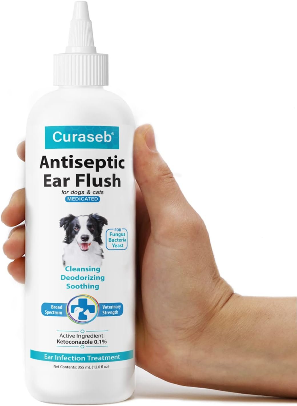 Curaseb Dog Ear Infection Treatment Solution – Soothes Itchy & Inflamed Ears – Cleans Debris and Buildup – 12oz