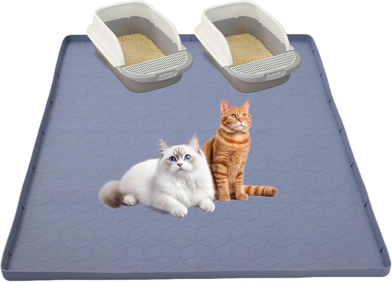 Cat Litter Mat,34″ x22″ Silicone Cat Mat for Litter Box, Soft Kitty Litter Trapping Mats for Scatter Control,Easy Cleaning& Waterproof Cat Litter Pads