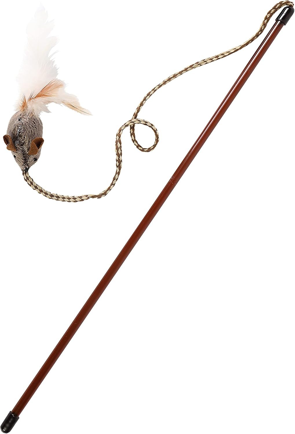OurPet’s Play-N-Squeak Teathered & Feathered Play Wand Cat Toy, for All Breed Sizes