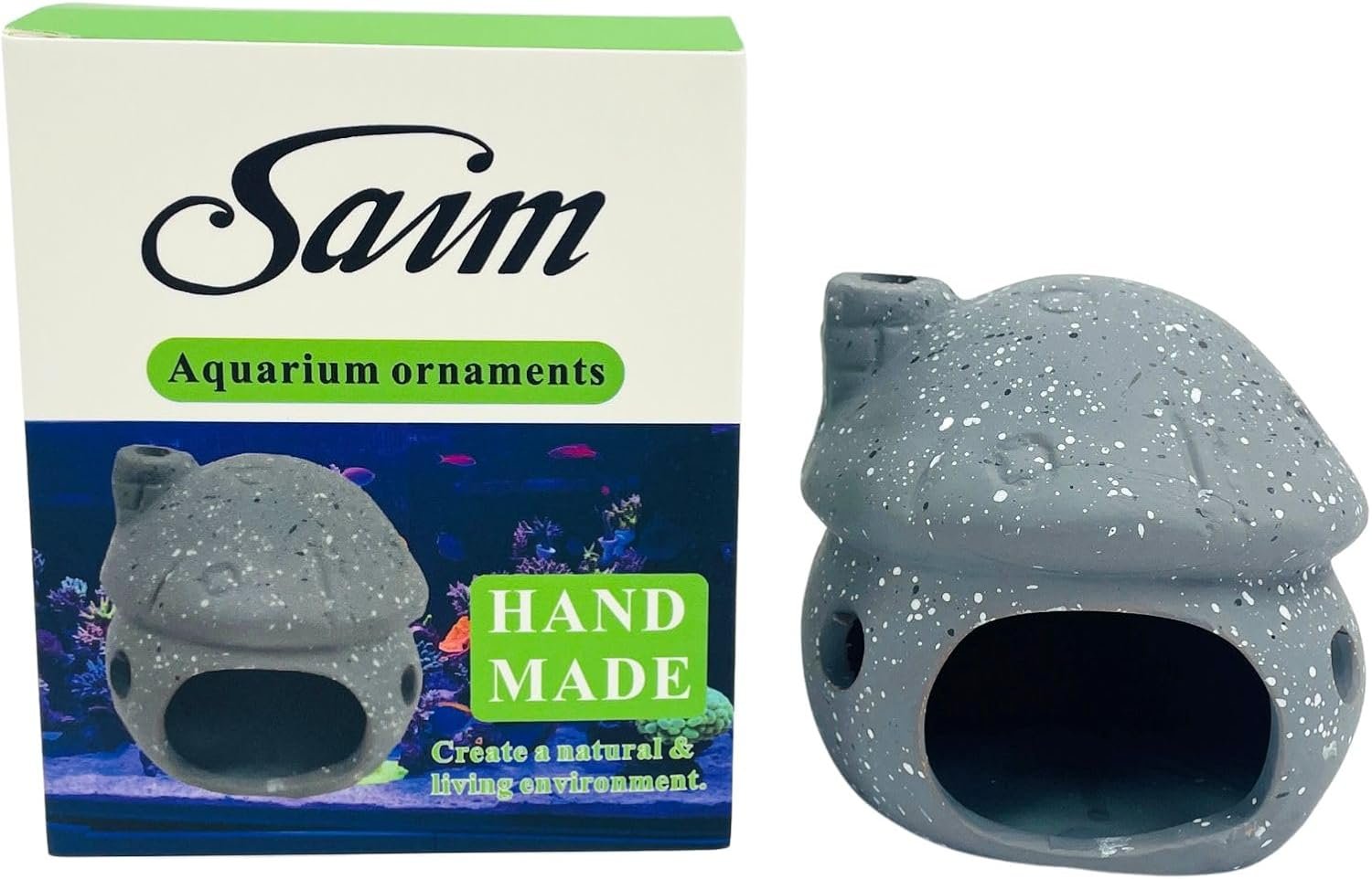 Saim Aquarium Decorations Mushroom House Ceramic Cave, Betta Fish Hideout Breeding Mushroom Cave Fish Tank Ornaments for Amano Shrimp Cichlid Bonsai to Play, Hide and Rest – Grey