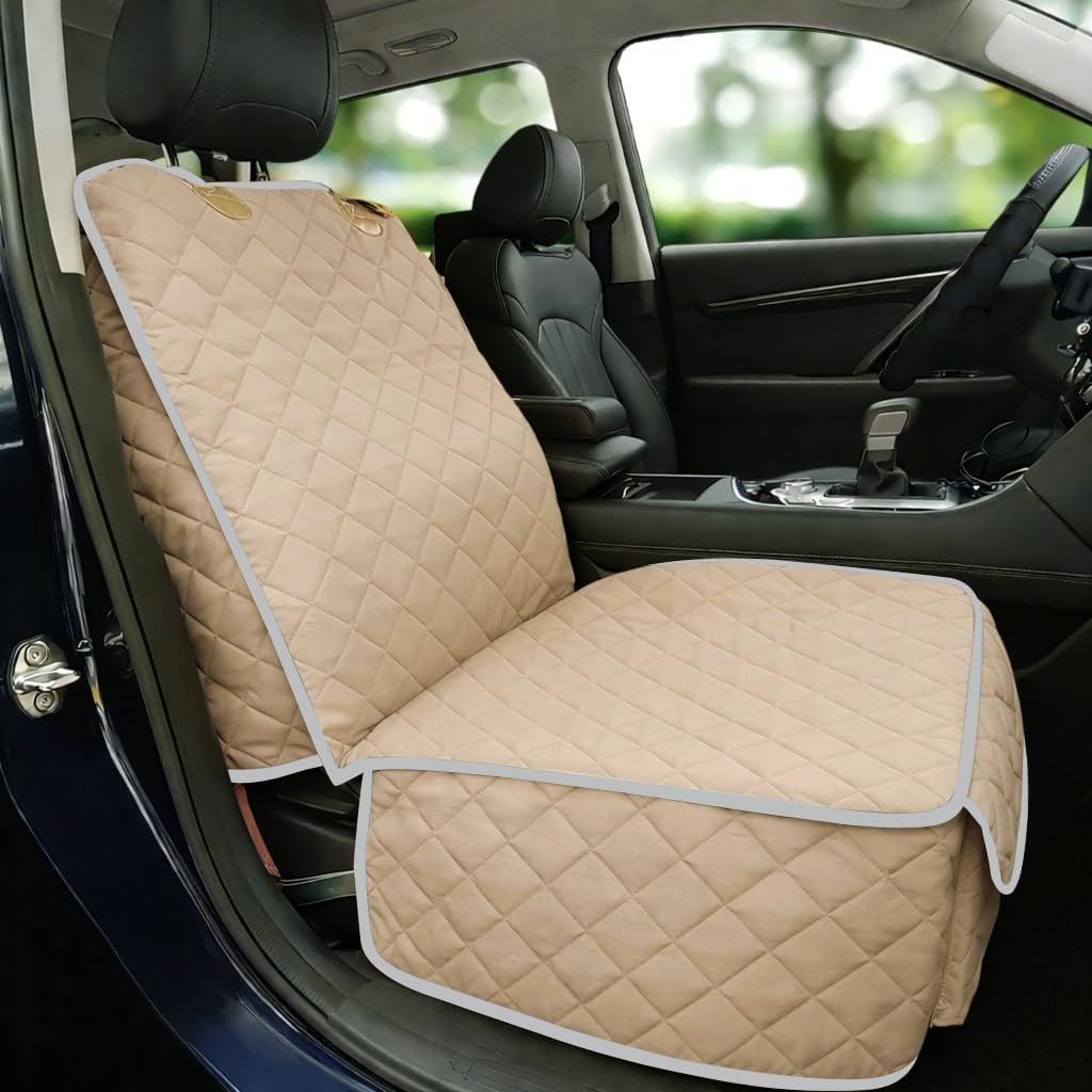 Bark Lover Deluxe Dog Seat Cover for Front Seat-More Durable Waterproof Front Seat Protector, High Heat Resistant and Nonslip Front Seat Cover for Dogs Kids, Universal Size (Beige MAT)