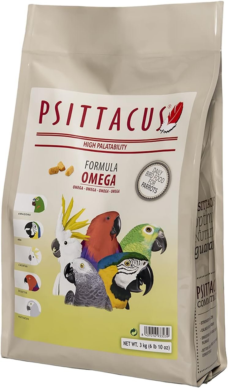 Psittacus Omega 6.6 lb | Complete Pellet Diet for African Greys, Macaws, Eclectus and Other African Parrots | Premium Food for Birds, 100% no-GMO