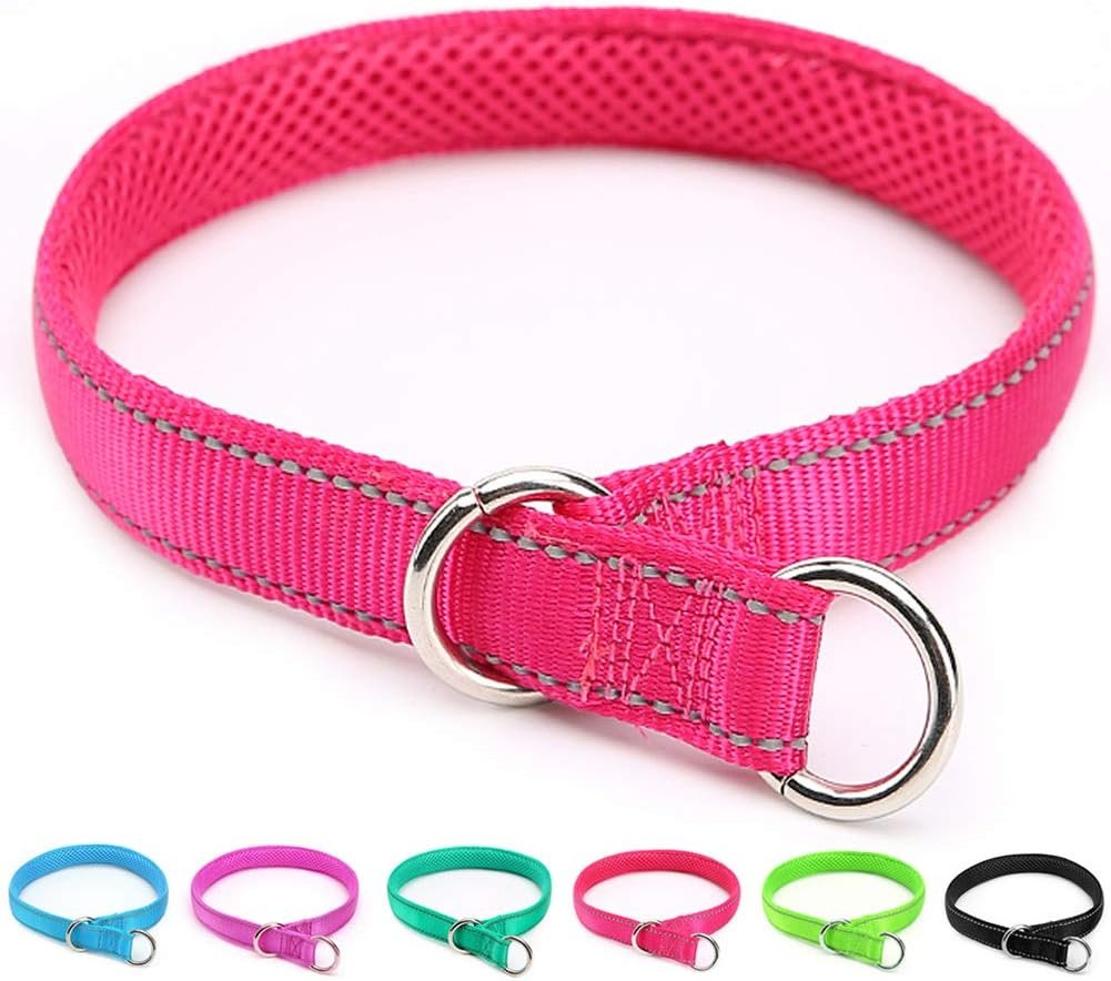 Reflective Slip Dog Collar, Loop Dog Collar for 44-75 lbs Dogs Nylon Collars with Soft Padded for Pet Training– Pink 1″ W x 22″ L (Fits Neck 15.7″-19.7″)