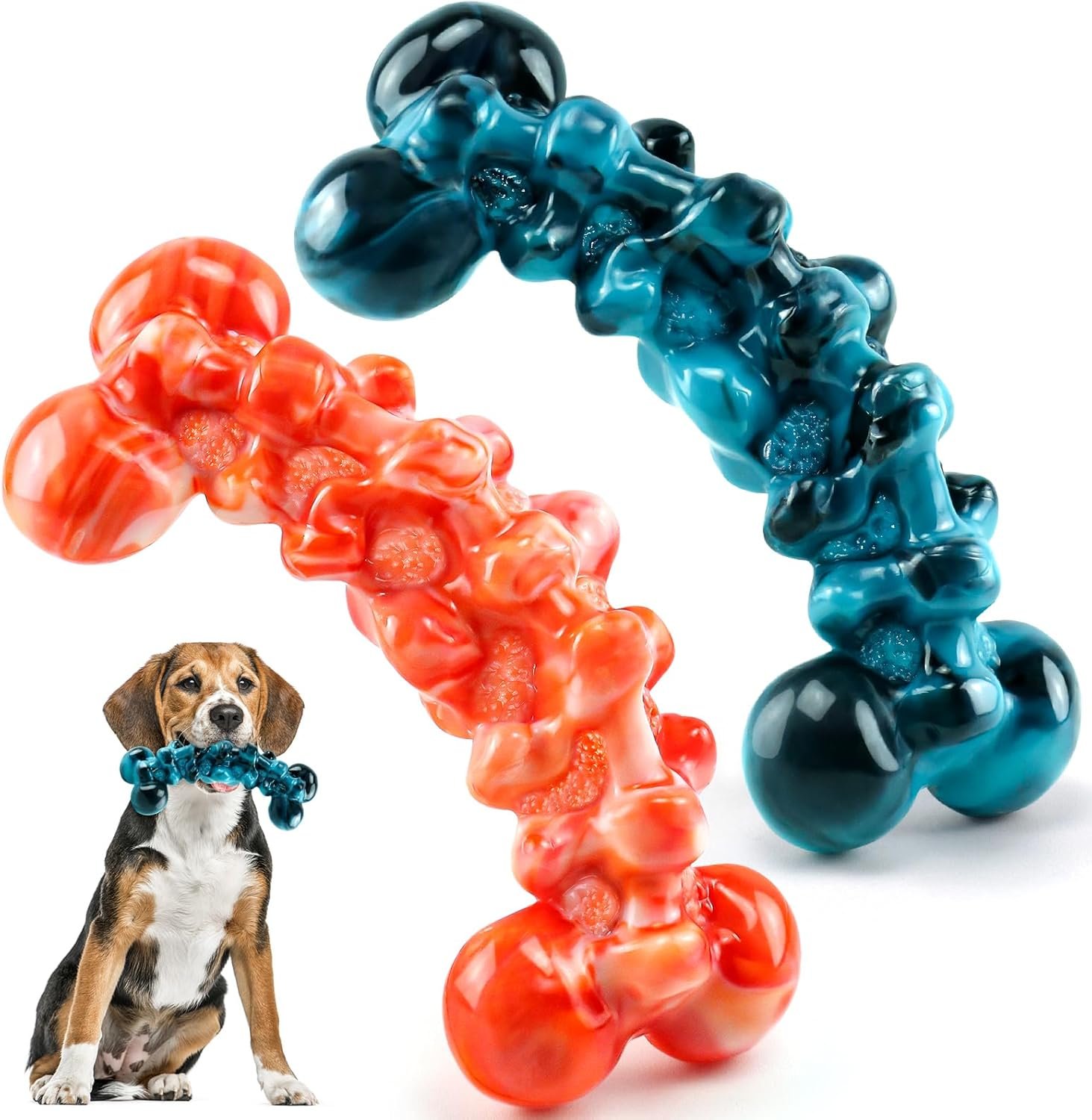 WOWBALA Dog Chew Toys for Aggressive Chewers – 2 Pack Tough Teeth Cleaning Chew Toys to Keep Them Busy for Medium & Large Dogs