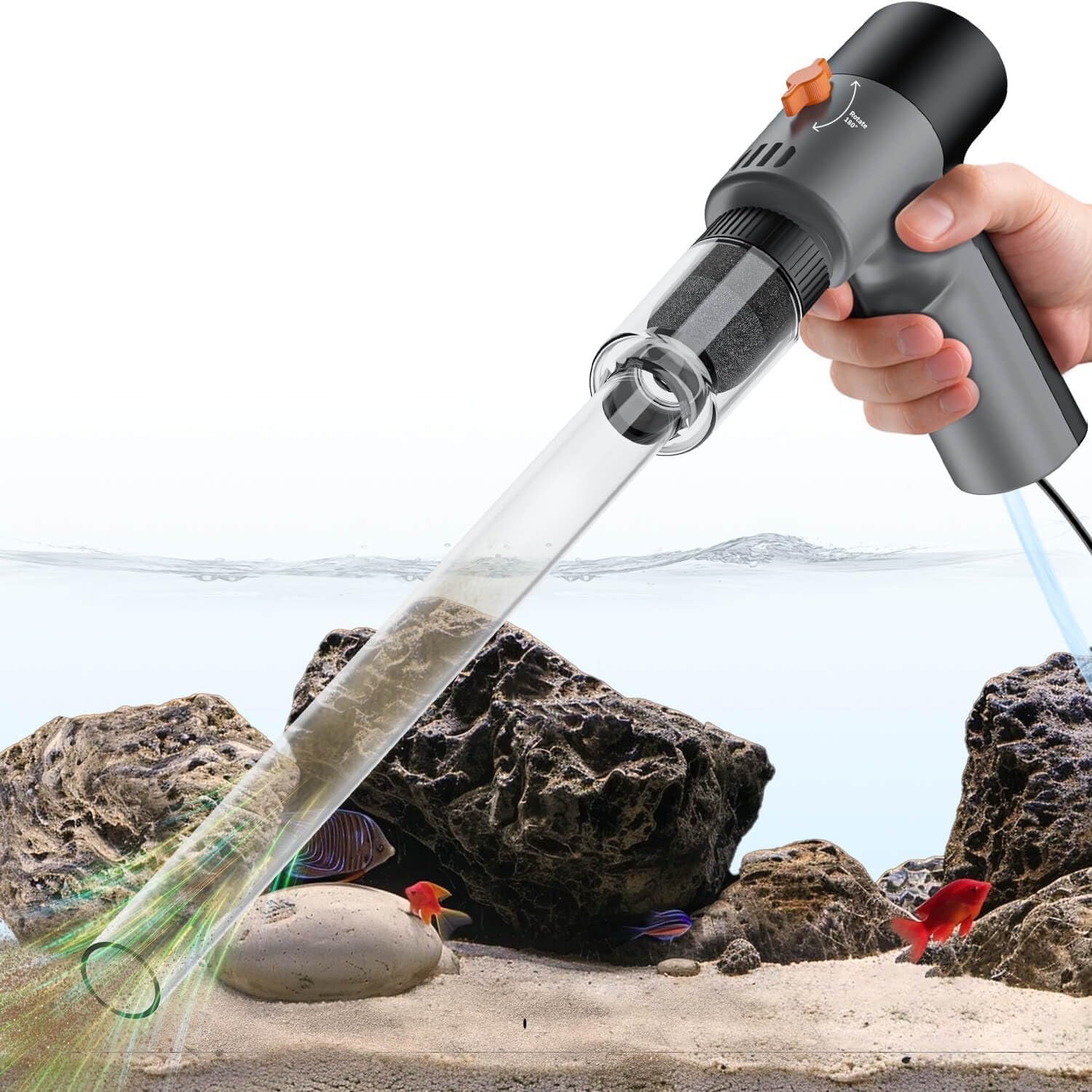 VIPASKA Electric Aquarium Gravel Cleaner Kit with High Pressure Strong Suction, 6-in-1 Multifunction Fish Tank Vacuum Cleaner and Water Changer for Aquarium, Gravel Vacuum with Sand Filter Tools