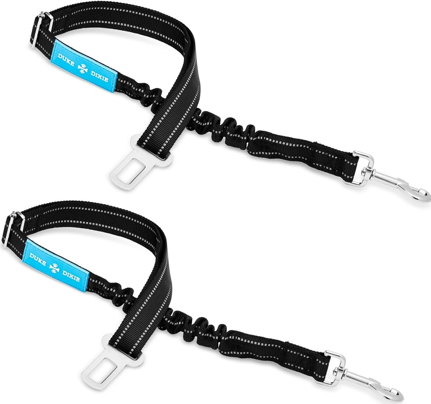 Duke & Dixie Dog Seat Belt Pet Dog Cat Car Seatbelt Safety – Adjustable Harness Safety Belts Pet Leash – Heavy Duty Nylon – Universal Fit (2 Pack Elastic Leash) (2 Pack Elastic seat BLT Leash)