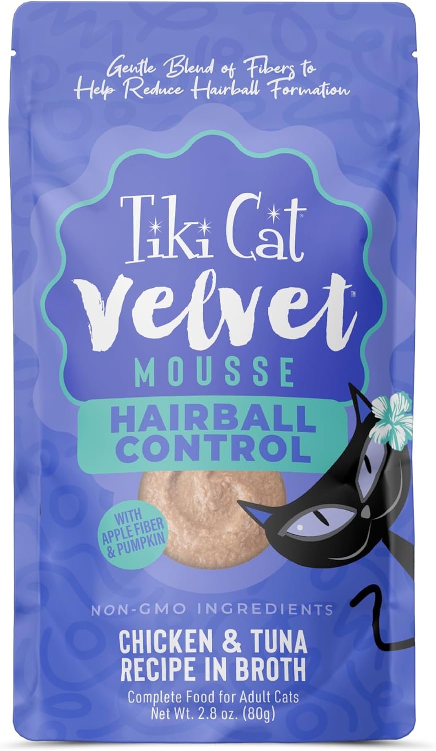 Tiki Cat Velvet Mousse Wet Cat Food, Hairball Control, Chicken & Tuna Recipe in Broth, 2.8 oz. Pouch (12 Count)