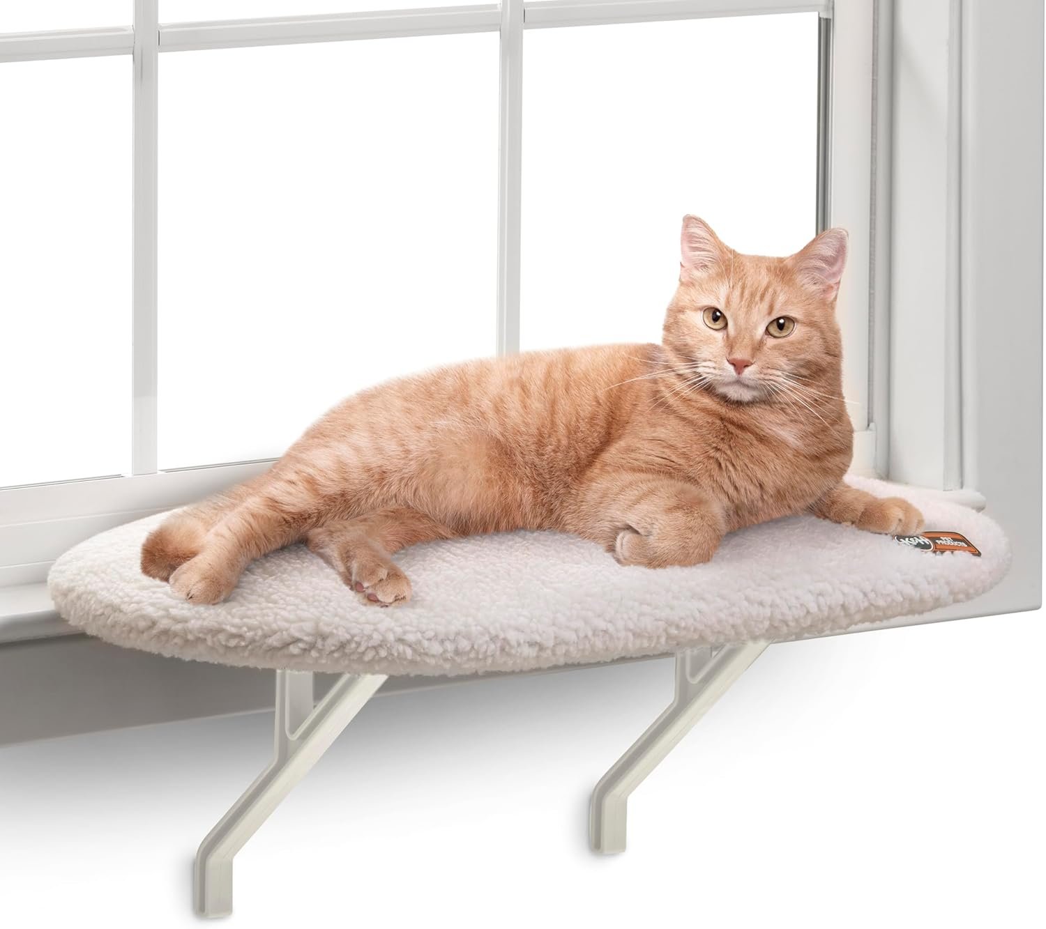 K&H Cat Window Perch Kitty Sill – Cat Window Hammock Bed with Strong Suction Cups Hold 40 lbs, Cushioned Windowsill Bed for Indoor Cats, Washable Cover, Cream Fleece, 24 x 14 Inches