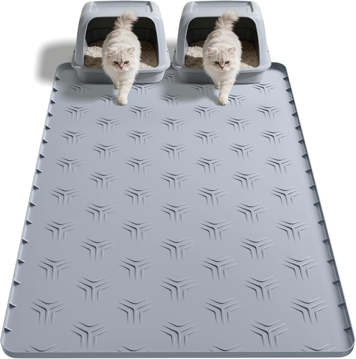 JUJOMAT Cat Litter Box Mat, 40″*28″ Large Silicone Cat Litter Trapping Mat Non-Slip Gray Kitty Litter Mat for Indoor Cats, Waterproof Pet Food Mats Easy to Clean & Soft on Kitty Paws