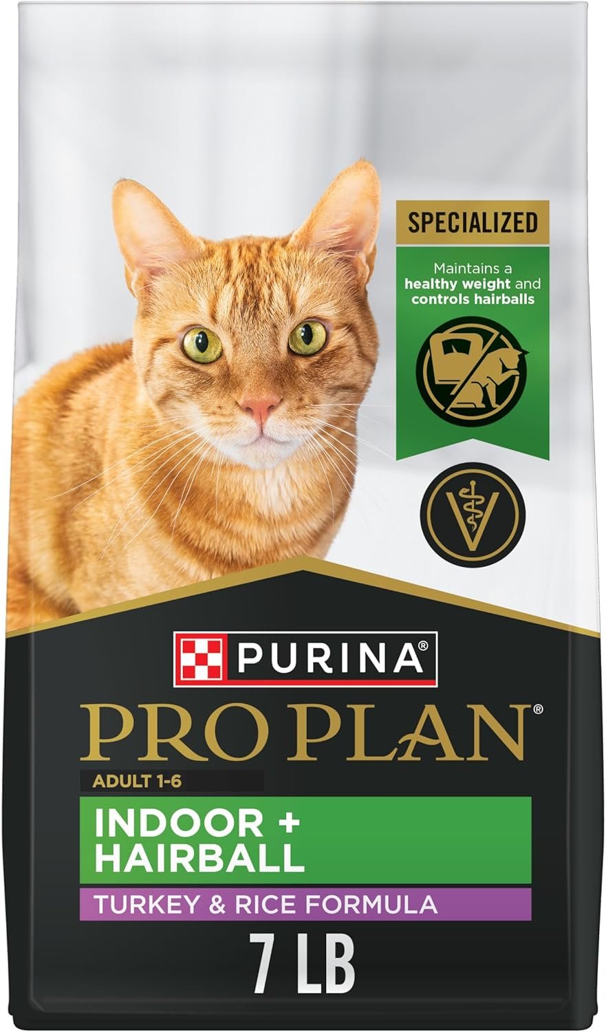 Purina Pro Plan Hairball Management, Indoor Cat Food, Turkey and Rice Formula – 7 lb. Bag