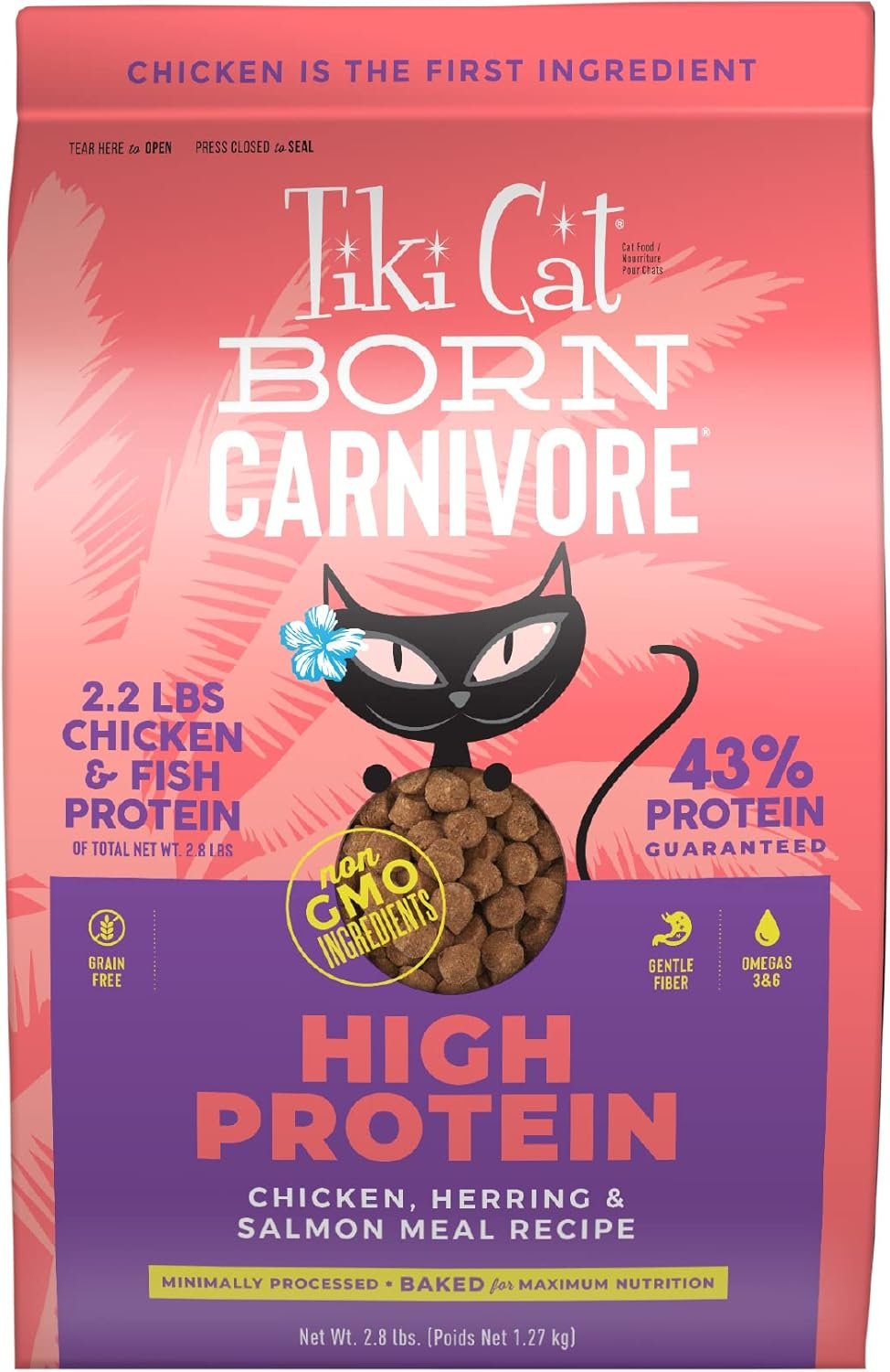 Tiki Cat Born Carnivore High Protein Dry Cat Food, Chicken, Herring & Salmon Meal, 2.8 lbs. Bag