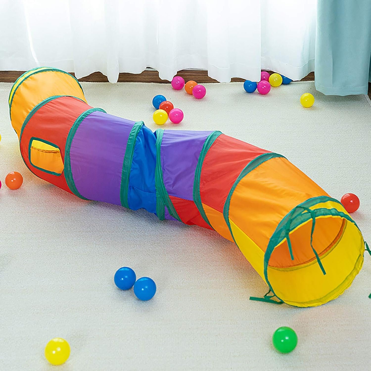 iCAGY Cat Tunnel for Indoor Cats Interactive, Rabbit Tunnel Toys, Pet Toys Play Tunnels for Cats Kittens Rabbits Puppies Crinkle Pop Up Rainbow 47″ Shape S
