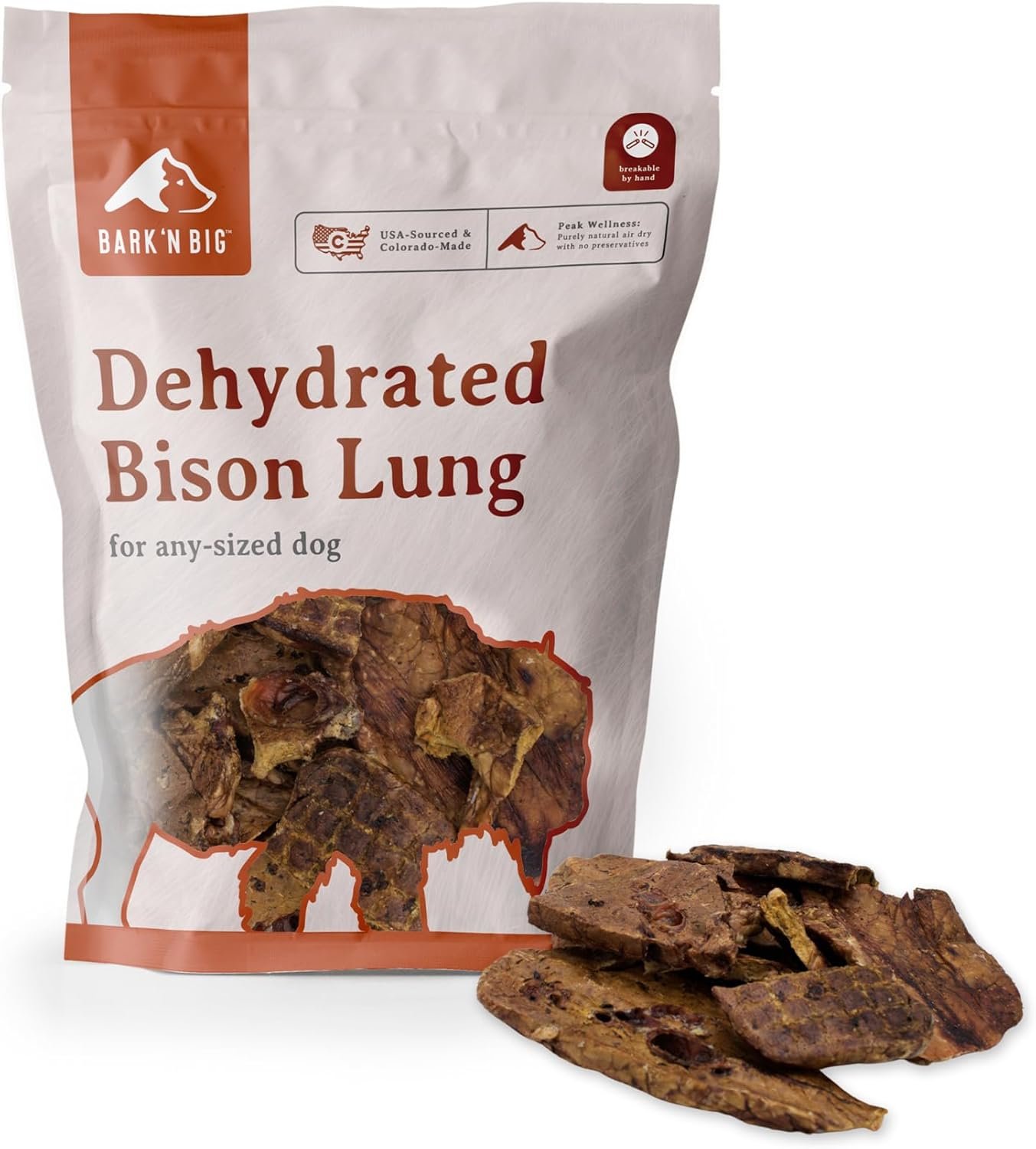 BARK’N BIG Bison Dog Treats – Single Ingredient Lung Dog Treats – Made & Sourced in USA – Dehydrated Bison, High Protein, Low Fat, Easily Digestible for Dogs with Sensitive Stomachs – 5 oz