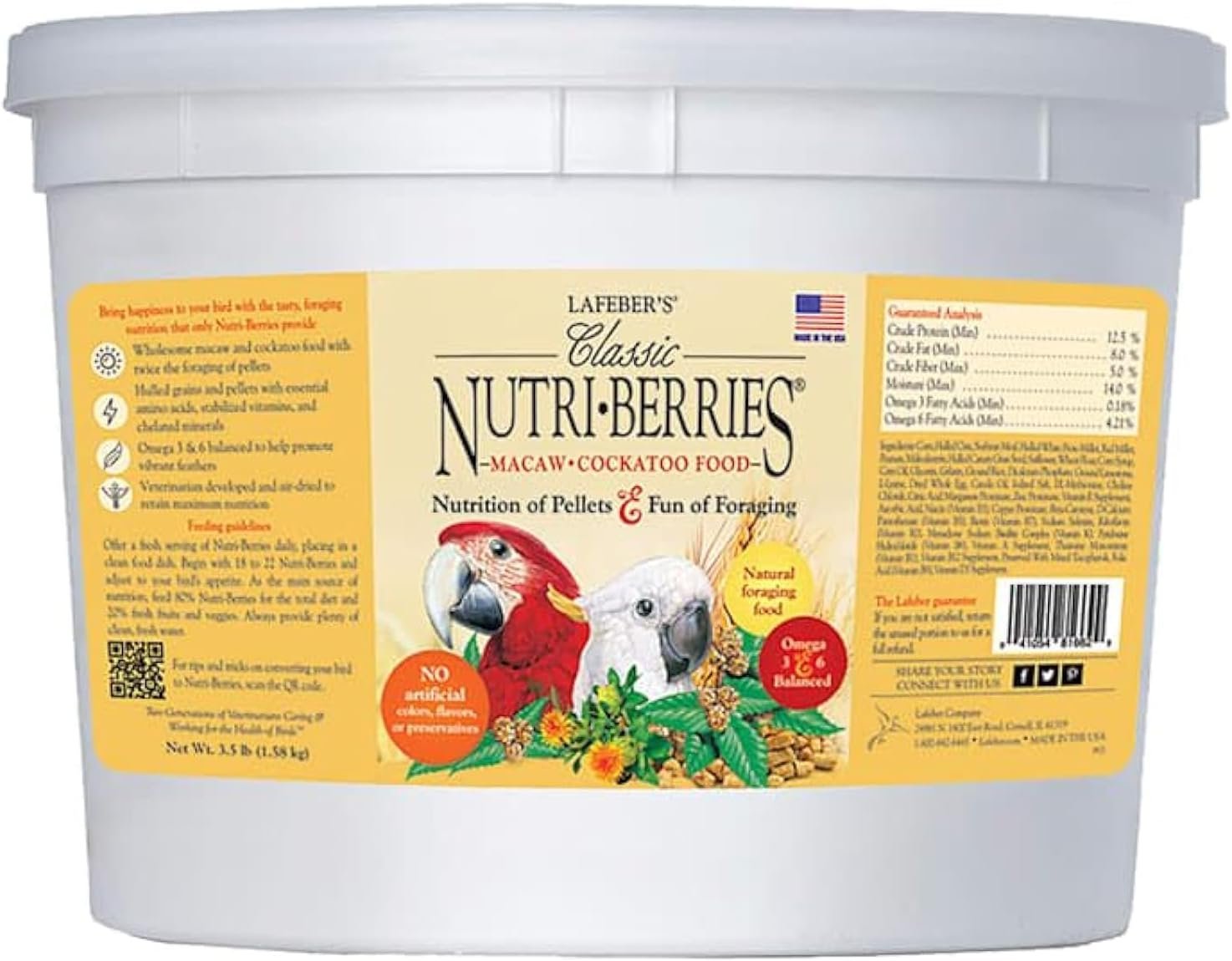 Lafeber’s Classic Nutri-Berries for Macaw / Cockatoo 3.5 lb. Tub