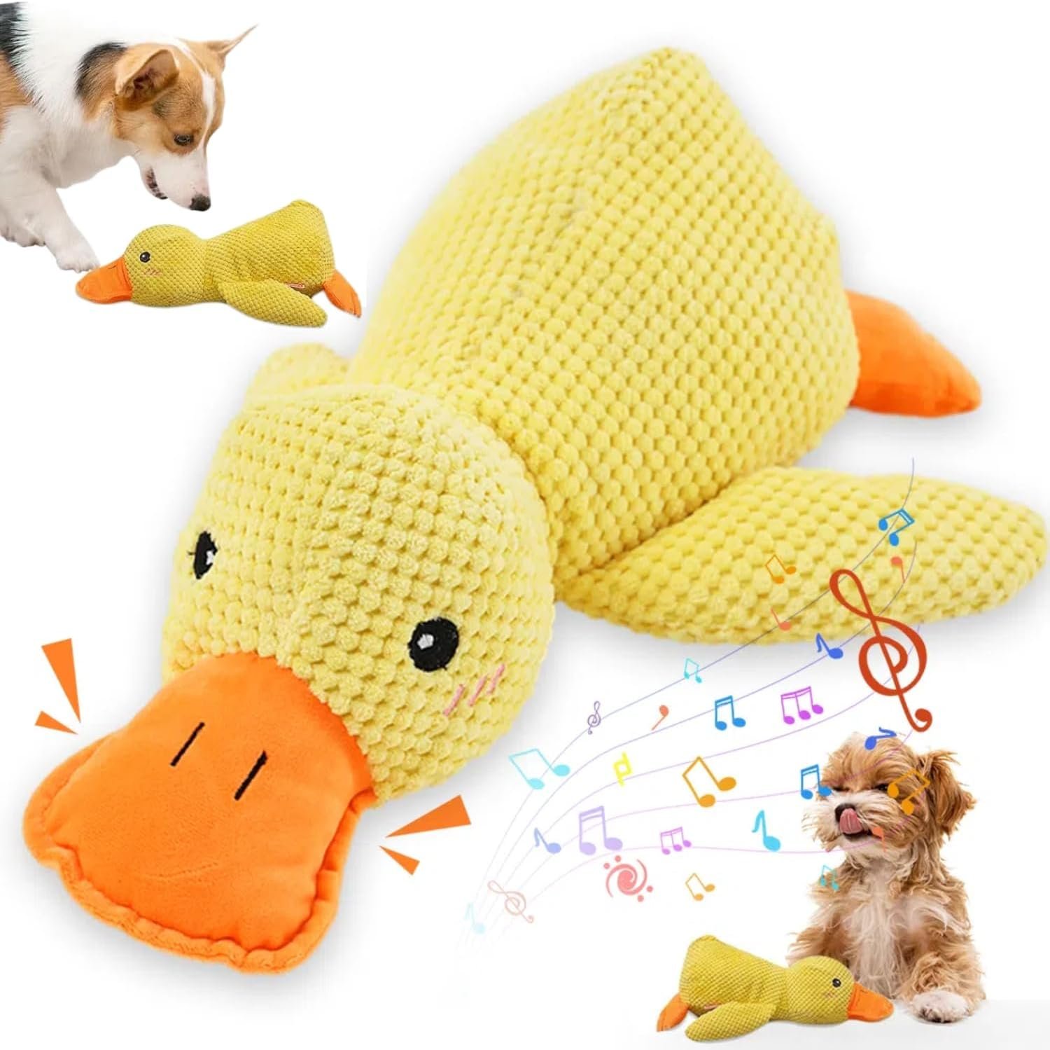 Koujut 2025 Upgraded Dog Toys, New Durable Calming Duck Toys, Dog Toys for Aggressive Chewers with Soft Squeaker, Fun for Indoor Puppies and Senior Pups (Yellow, S-8.66 * 9.87in)