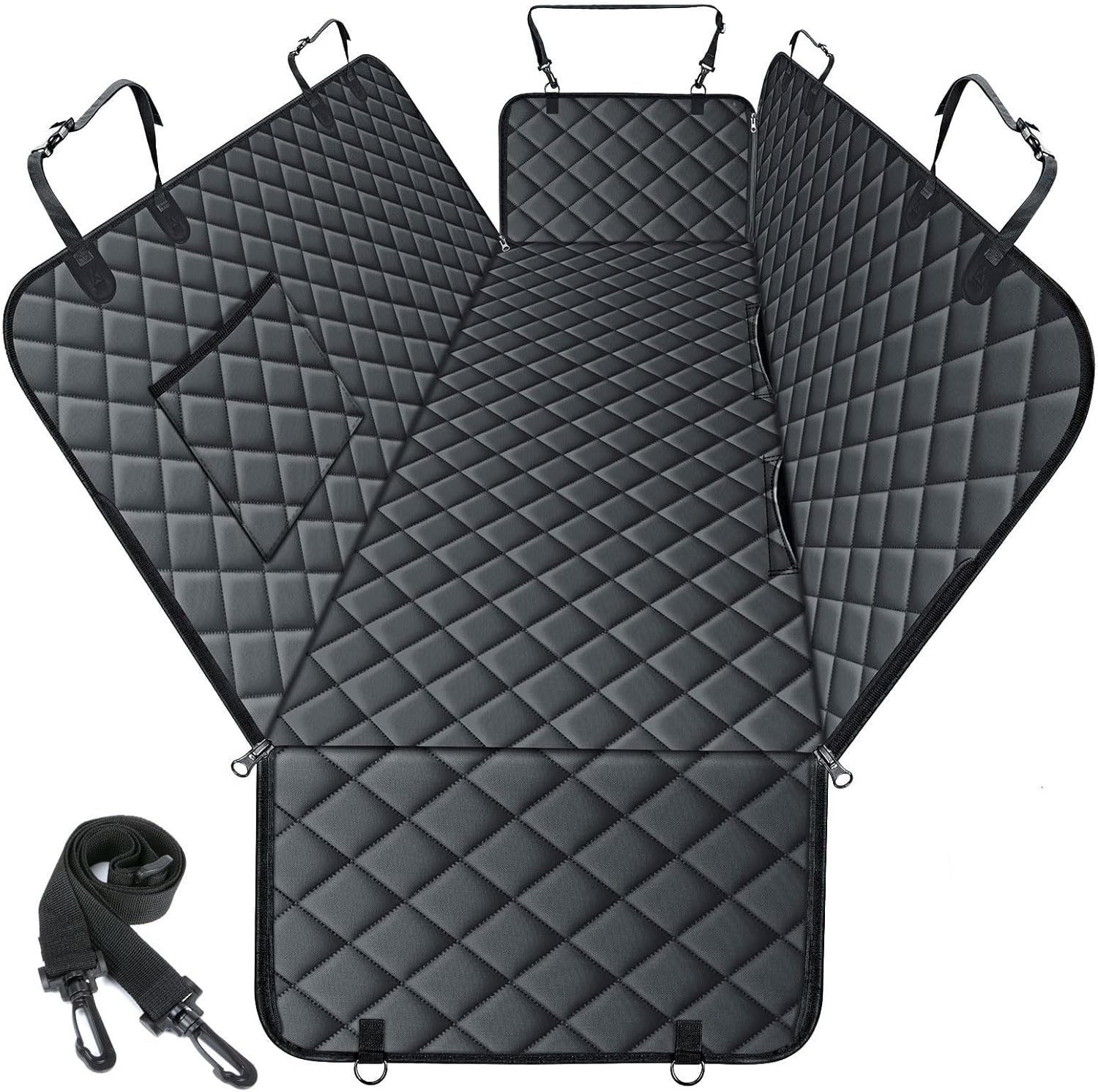 NECKORY Waterproof Dog Car Seat Cover for Back Seat – Durable, Scratch Proof Pet Hammock with Nonslip Design & Storage Pockets, Fits Cars, SUVs, Trucks- S, Black