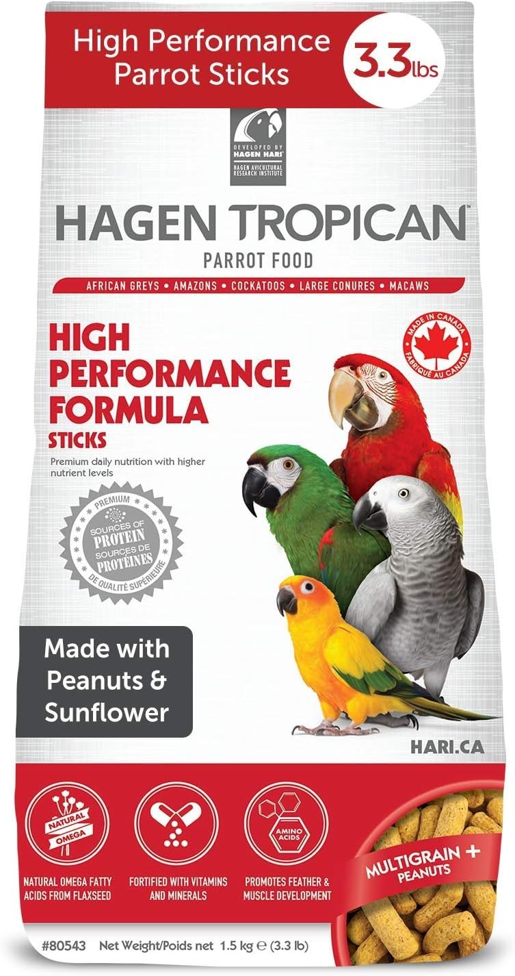 Hagen Tropican High Performance Parrot Food, 3.3 ib. – Hari Parrot Sticks with Peanuts & Sunflower Seeds and Higher Nutrition Levels