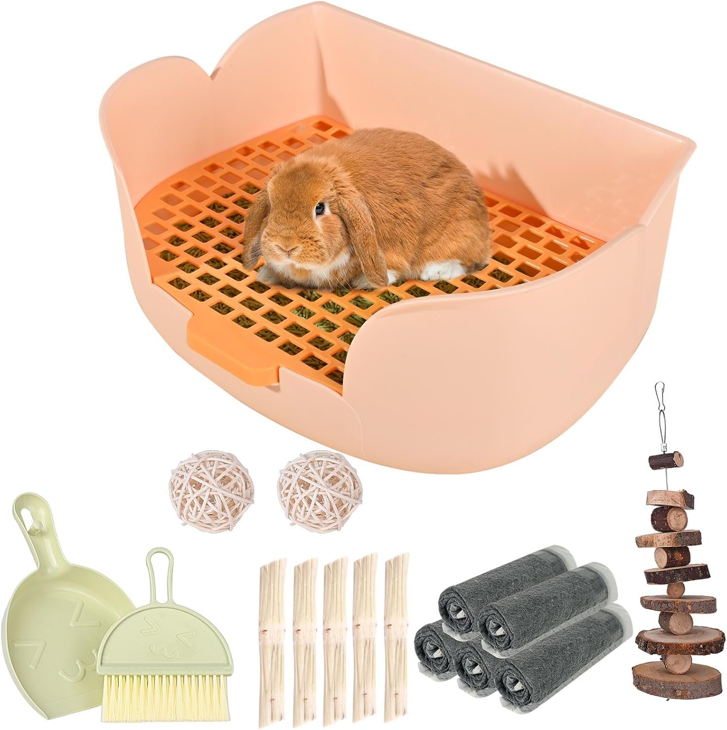 RUBYHOME Large Bunny Litter Box (15.5″ x 11.1″ x 6.2″) Small Animal Litter Pet Toilet Potty Trainer Corner Litter Bedding Box Pet Pan for Rabbit Guinea Pig Easy to Clean (Orange)