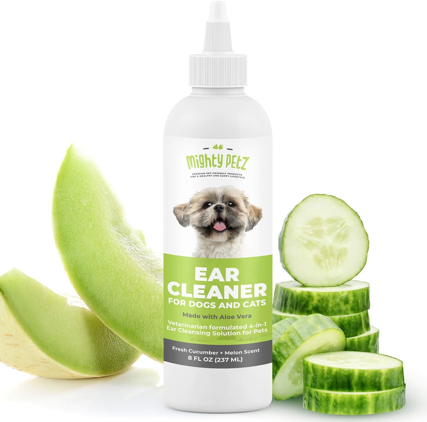 Mighty Petz Dog Ear Cleaner – Pet Ear Wash to Support Itchy, Infection Prone Ears, Yeast and Wax. Advanced & Gentle Otic Cleaning Solution. Ear Drops for Dogs and Cats – 8 oz