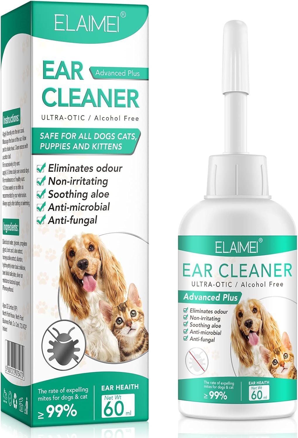 Ear Cleaner for Dogs, Dogs Ear Infection Treatment – Supports Soothing Dog Yeast Infection, Soothes Itchy & Inflamed Ears, Ear Odor, Pet Ear Care Supplement for Small, Medium and Large Dogs – 60ml