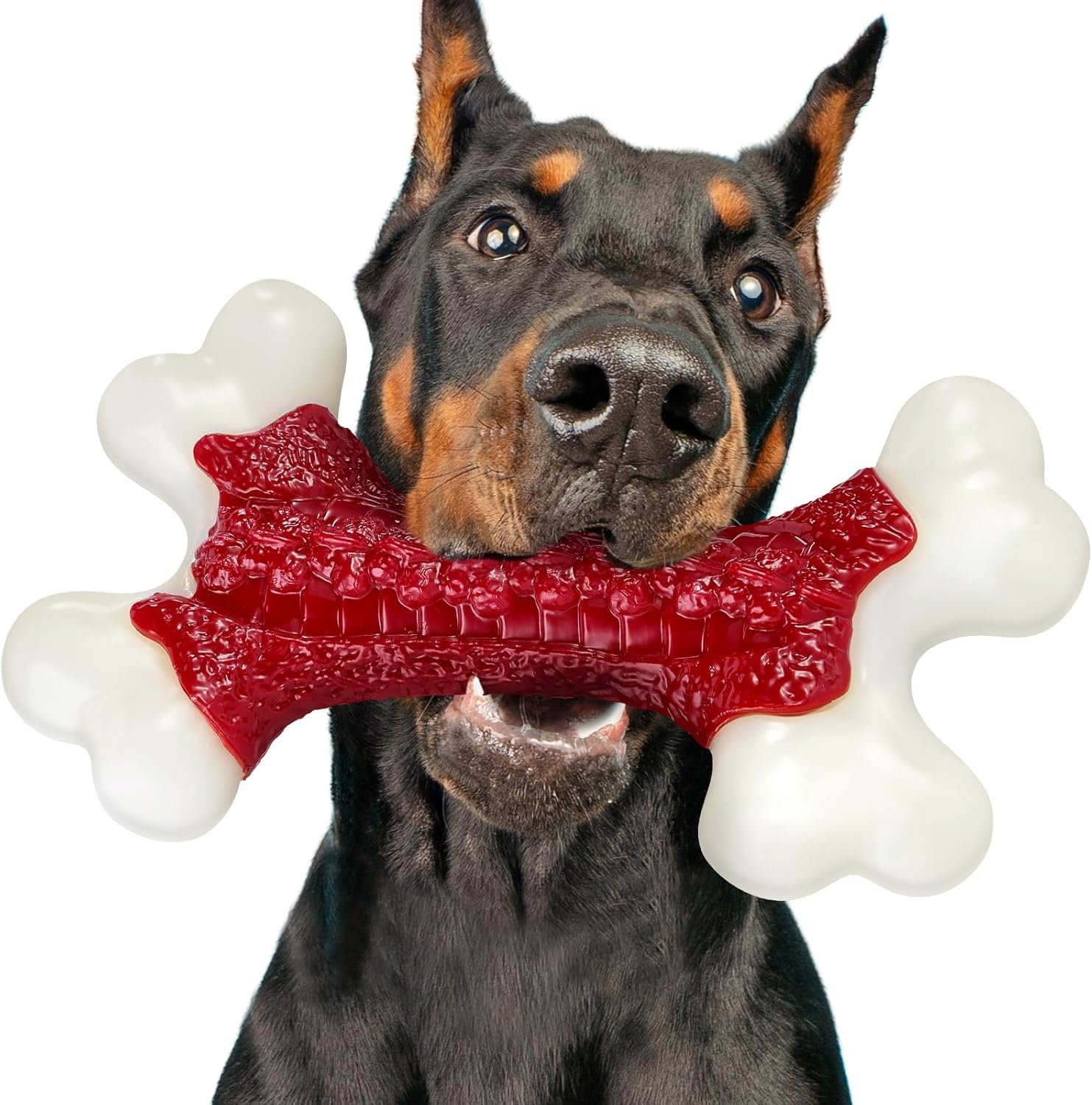 Kseroo Indestructible Dog Toys for Aggressive Chewers: Beef Flavored Hard Nylon Bone Chew Toys, Tough Dog Chew Toys for Large Dogs, Dog Toys to Keep Them Busy for Medium Large Breed (20-90 lbs), Red