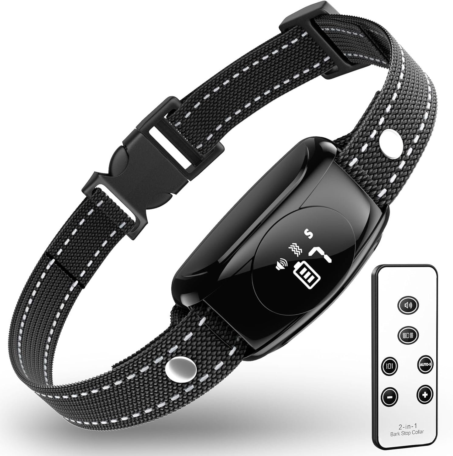 Bark Collar, No Shock Bark Collar with Beep Vibration & 7 Sensitivity Levels, Barking Collar for Large Medium Dogs 15-120LBS, IPX7 Waterproof Rechargeable Dog Training Collar with Remote (Black)