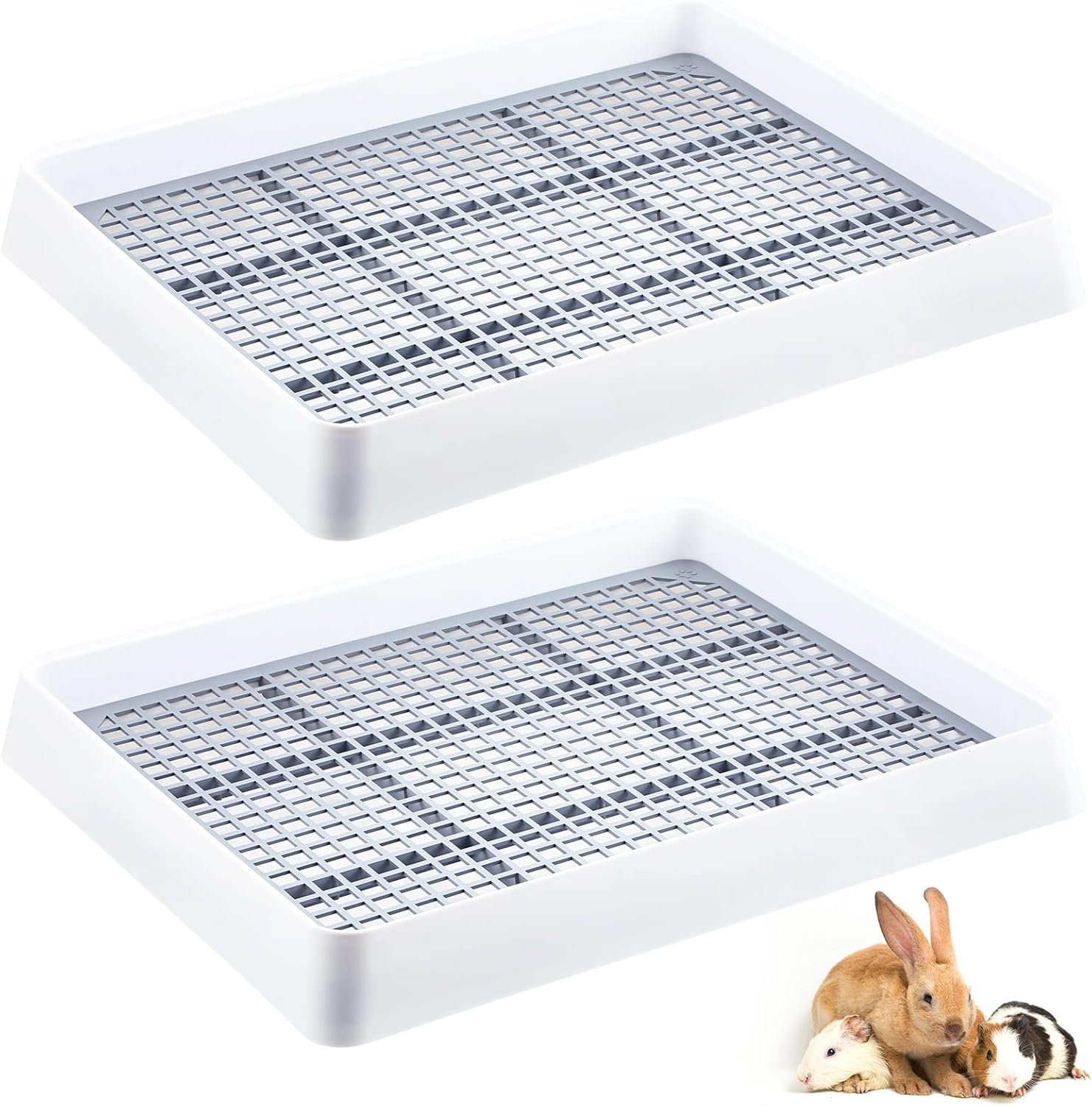 Bokon 2 Pcs Rabbit Large Litter Box for Cage Guinea Pig Litter Pan with Grid Rabbit Guinea Pig Toilet Ferret Corner Potty Trainner Ideal for Rats, Hamsters, Small Animals (15 x 12.2 x 2.6 Inch)