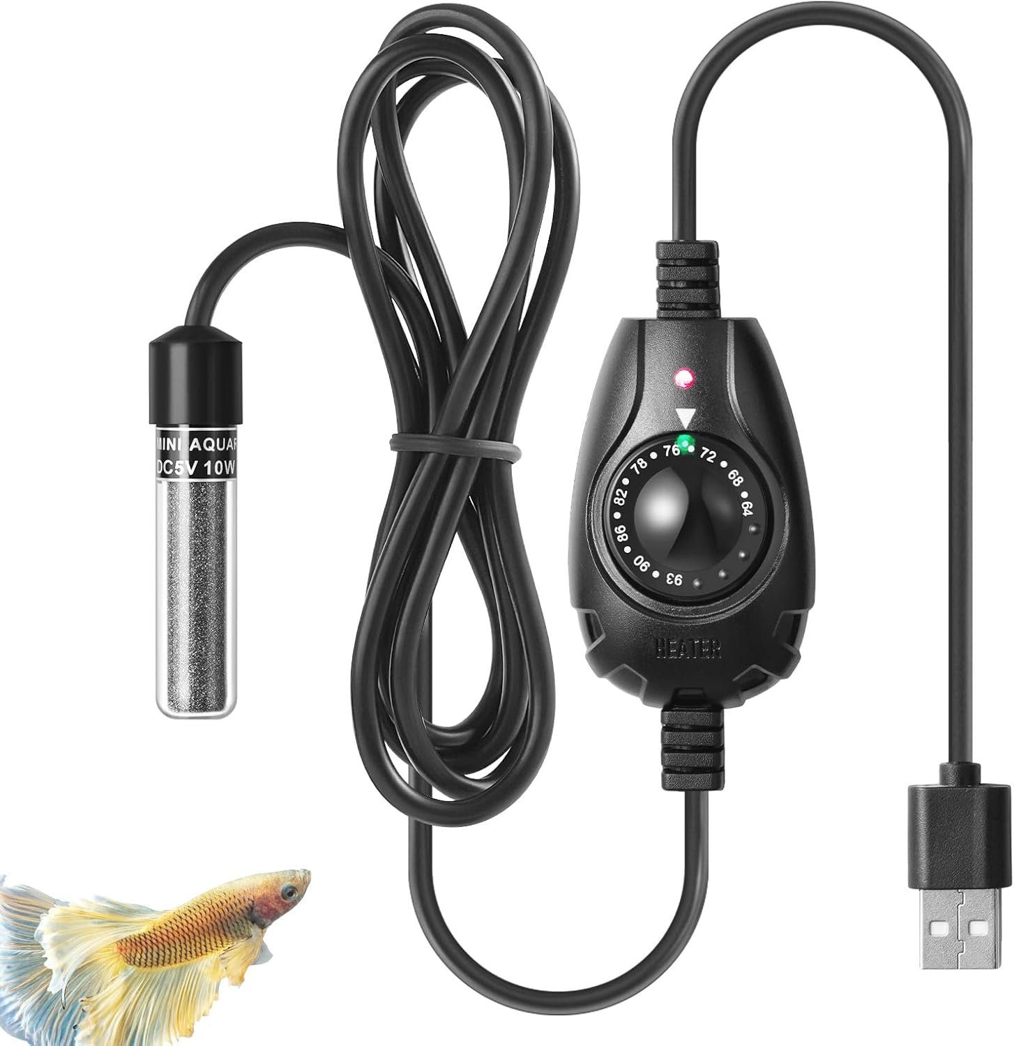 FEDOUR 10W Super Mini USB Aquarium Heater, Small Adjustable Heater with External Controller for up to 2.5 Gallon Small Fish Tank, Nano Fish Tank Heater, Betta Heater for Fish Bowls