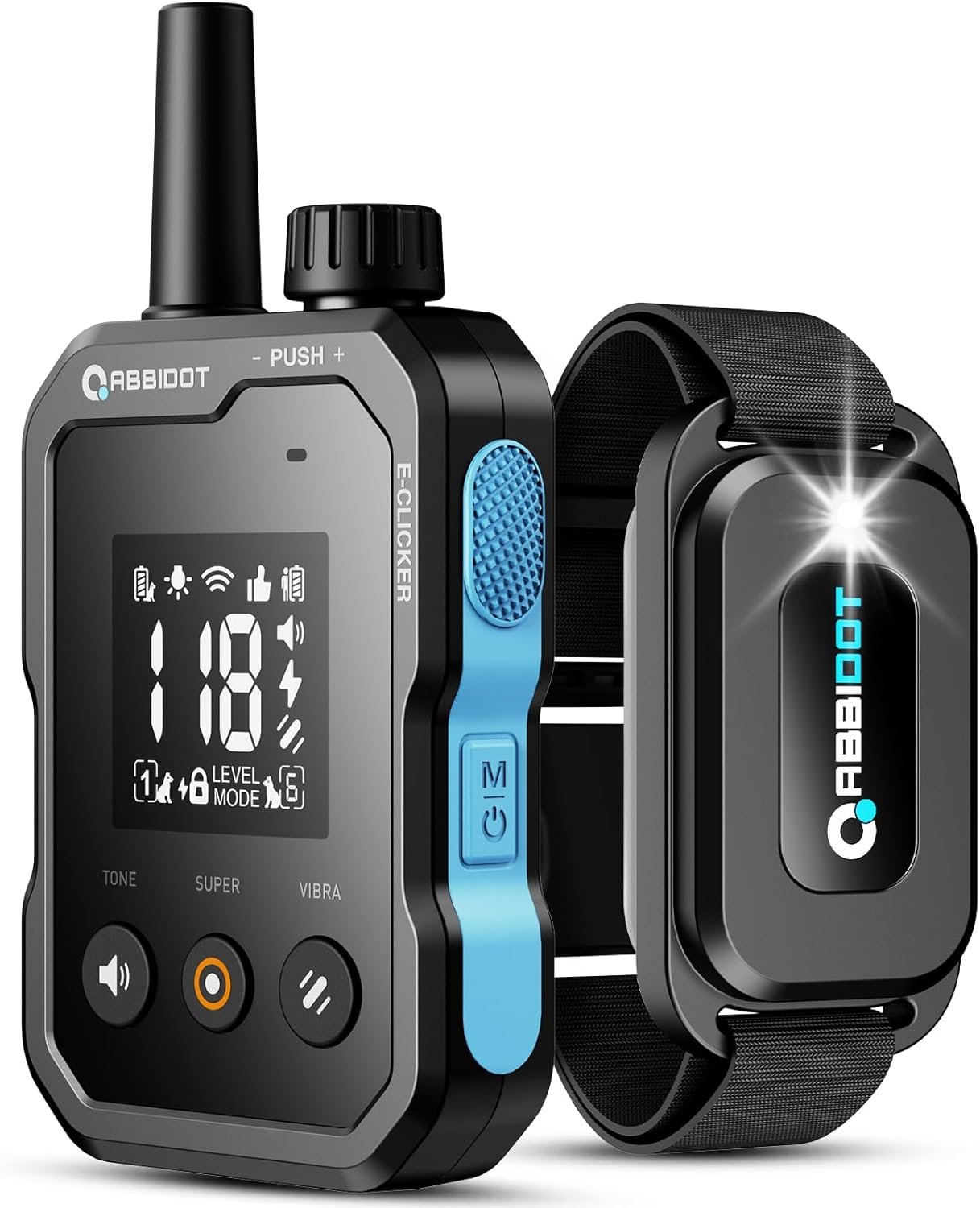 ABBIDOT Shock Collar for Dogs（5-120 lbs）- 4500 FT Dog Training Collar with Remote, IPX7 Waterproof with 6 Training Modes, Beep, Vibration, Safe Shock, Enhanced Night Light, Rechargeable E-Collar