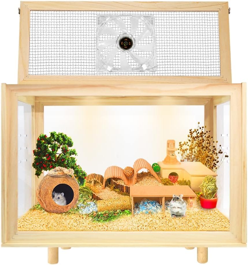 Large Hamster Cages – Wooden Hamster Mice and Rat Habitat with Ventilator Small Animal Cages for Rabbits, Guinea Pigs with Waterproof Bottom Plate
