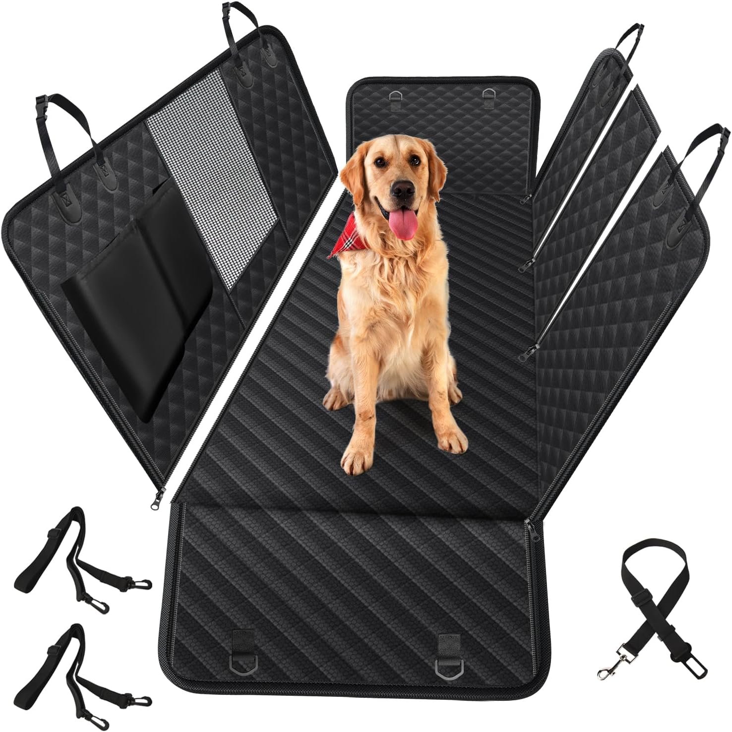 Vailge 100% Waterproof Convertible Dog Car Seat Covers, Waterproof Dog Seat Cover with Mesh Window, Heavy Duty seat Cover for Dogs, Dog car Hammock Pet Seat Cover for Cars Trucks suvs,Black,Standard