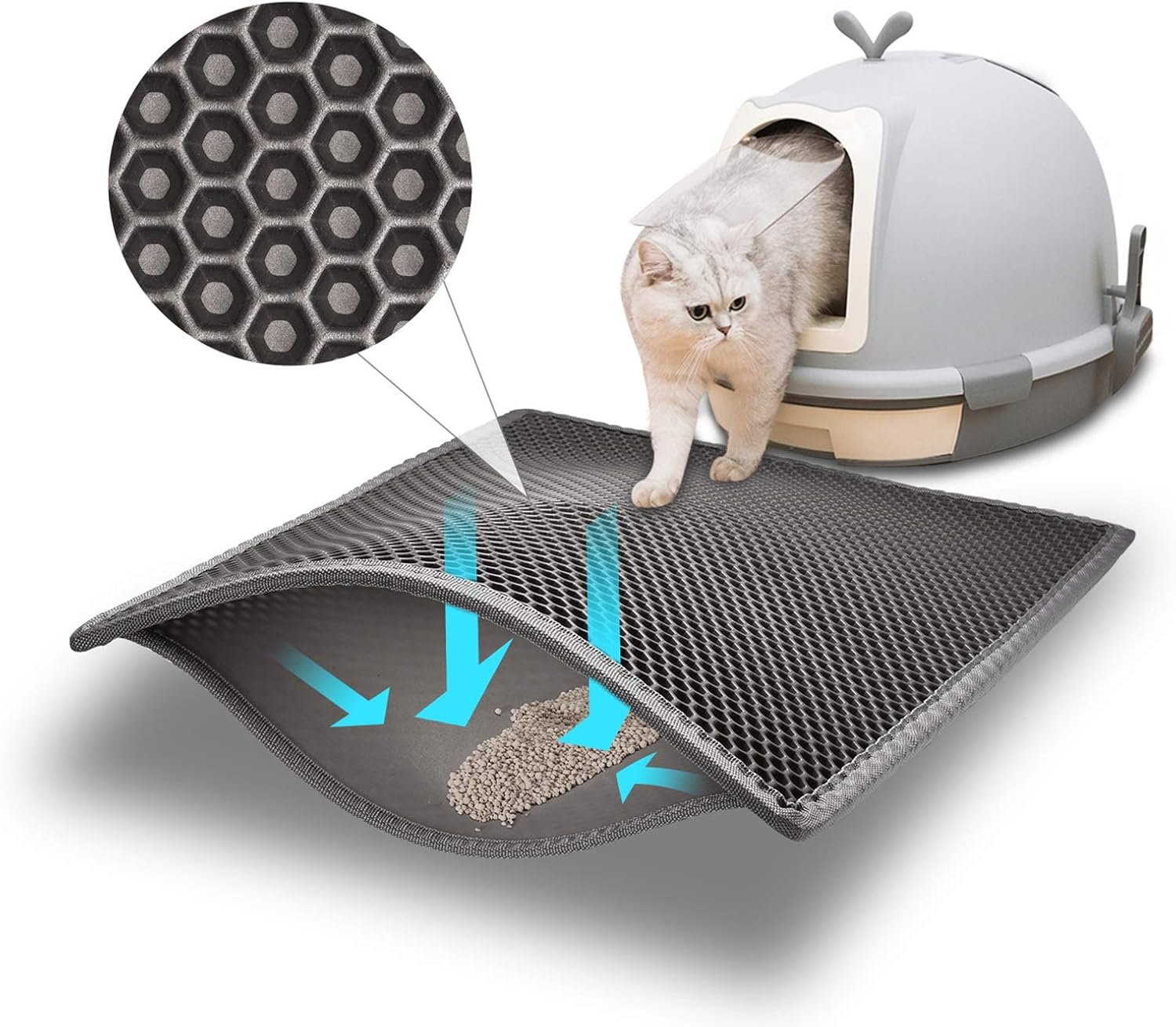 Pieviev Cat Litter Mat Double Layer Waterproof Urine Proof Trapping Mat 1 Pack (Gray, 24×15 Inch (Pack of 1))
